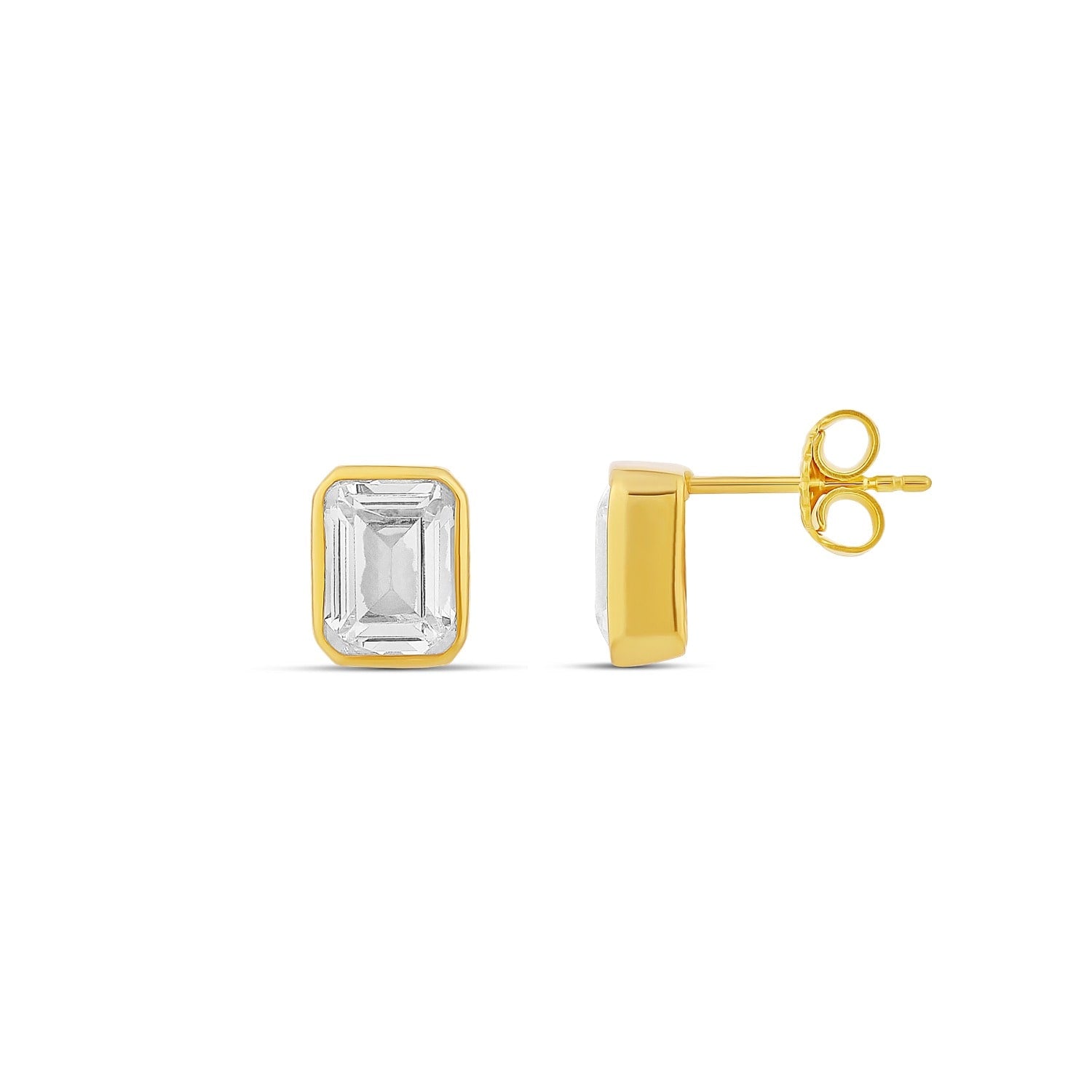Fancy Shape Bezel Set Studs - Emerald Gold