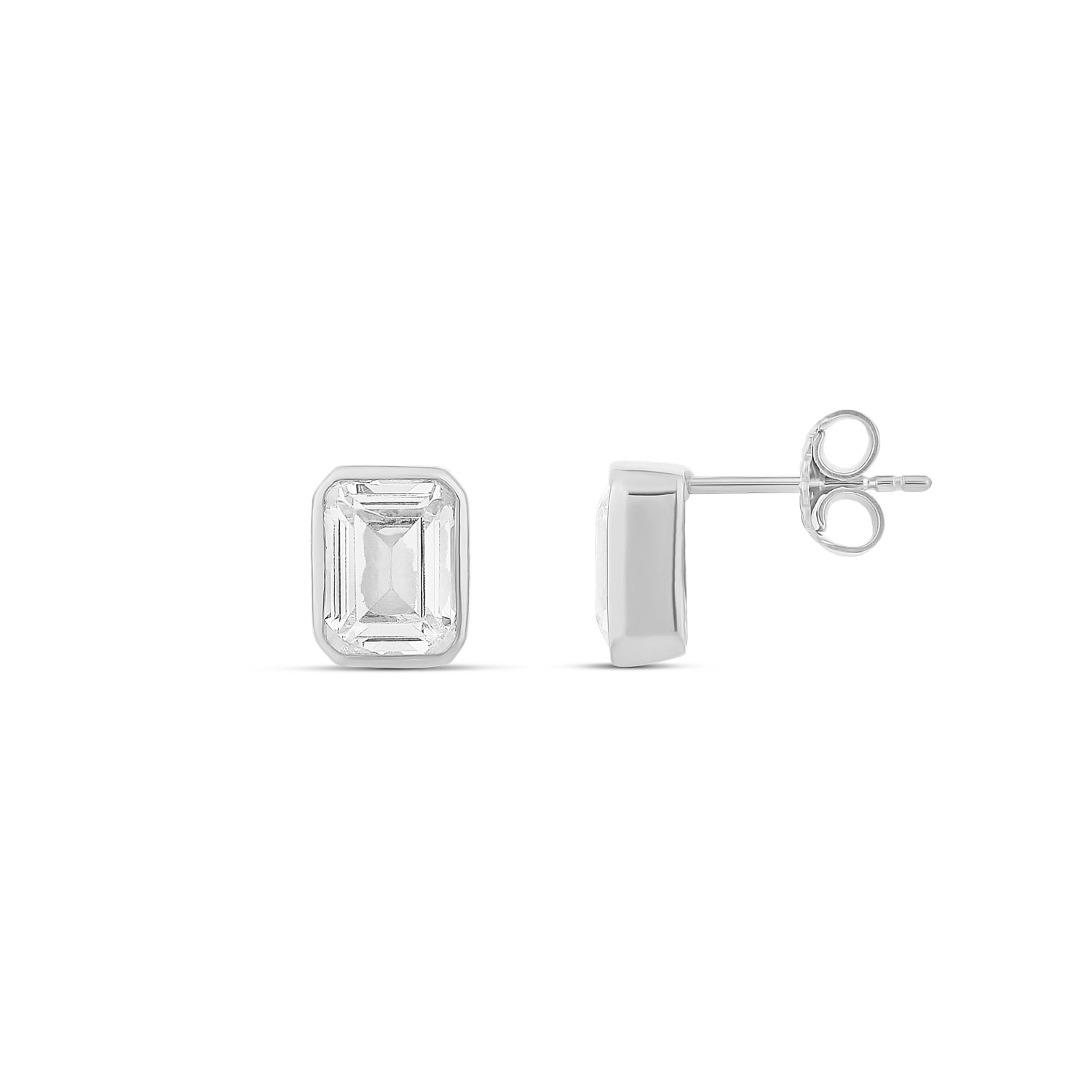Fancy Shape Bezel Set Studs - Emerald Silver