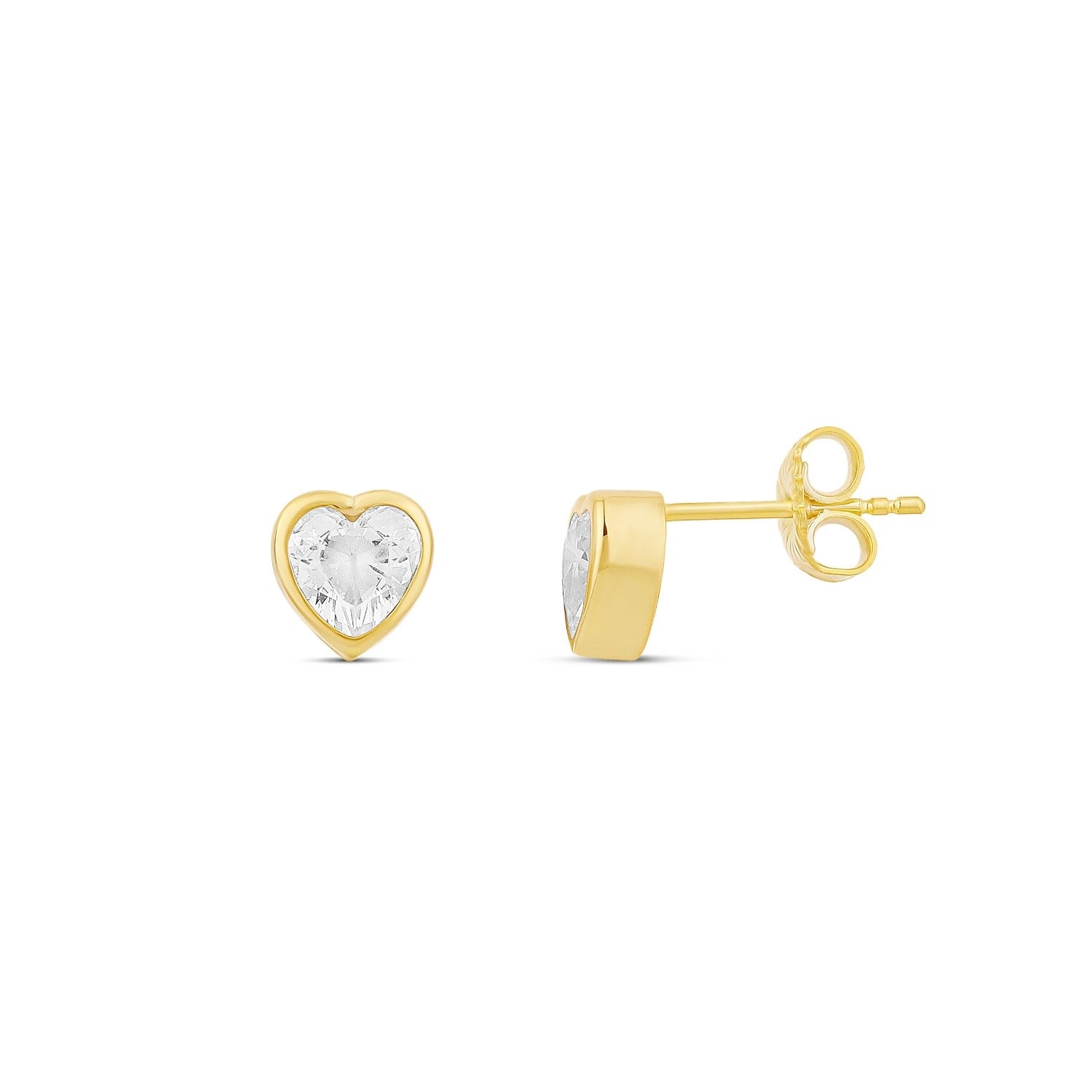 Fancy Shape Bezel Set Studs - Heart Gold