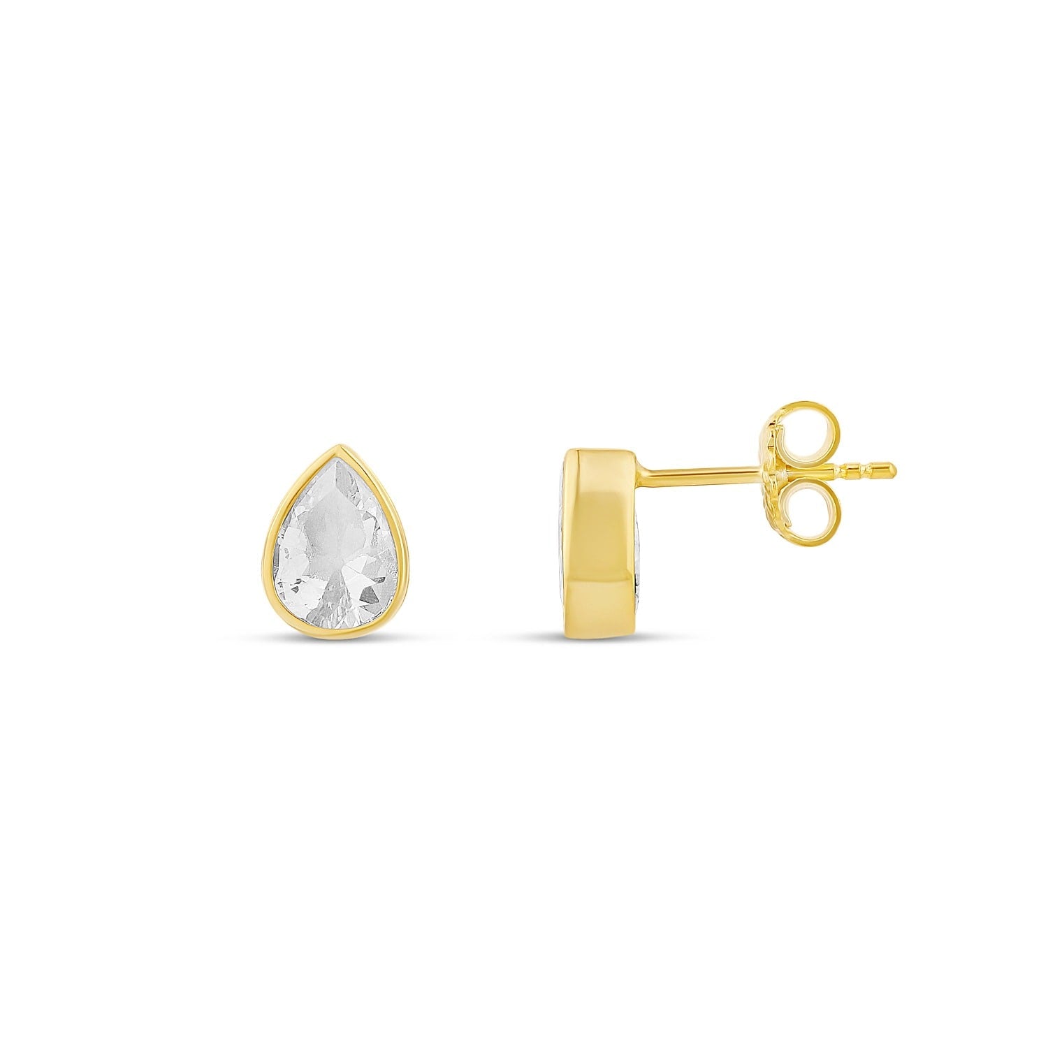 Fancy Shape Bezel Set Studs - Pear Gold