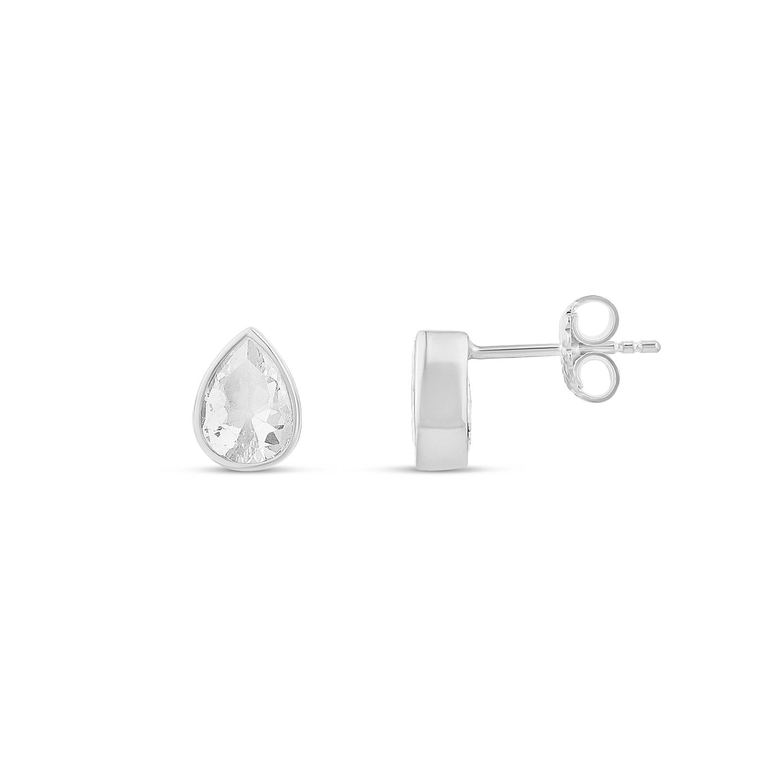 Fancy Shape Bezel Set Studs - Pear Silver