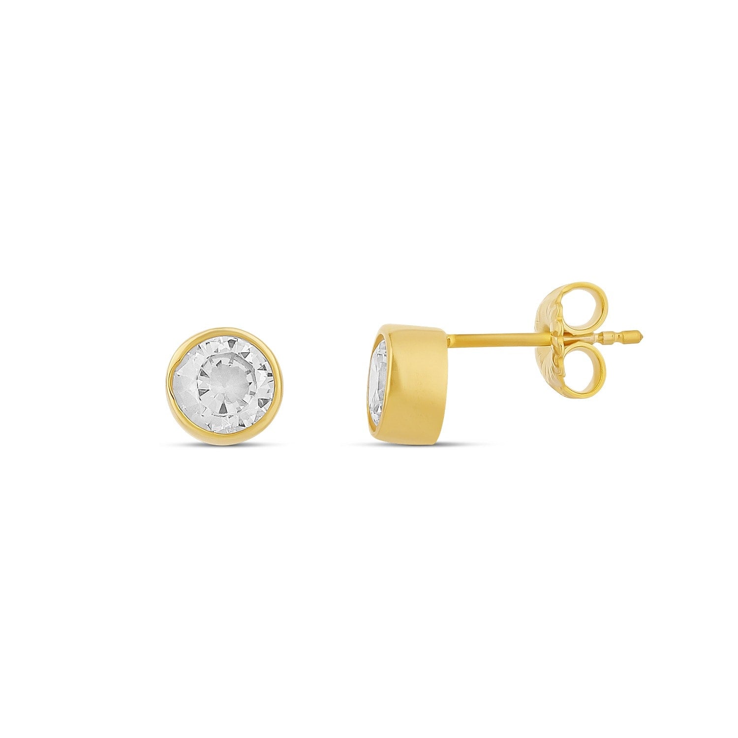 Fancy Shape Bezel Set Studs - Round Gold