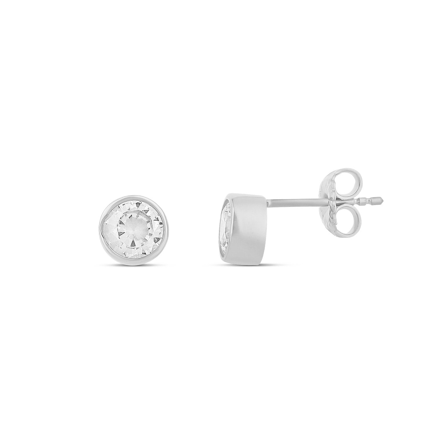 Fancy Shape Bezel Set Studs - Round Silver