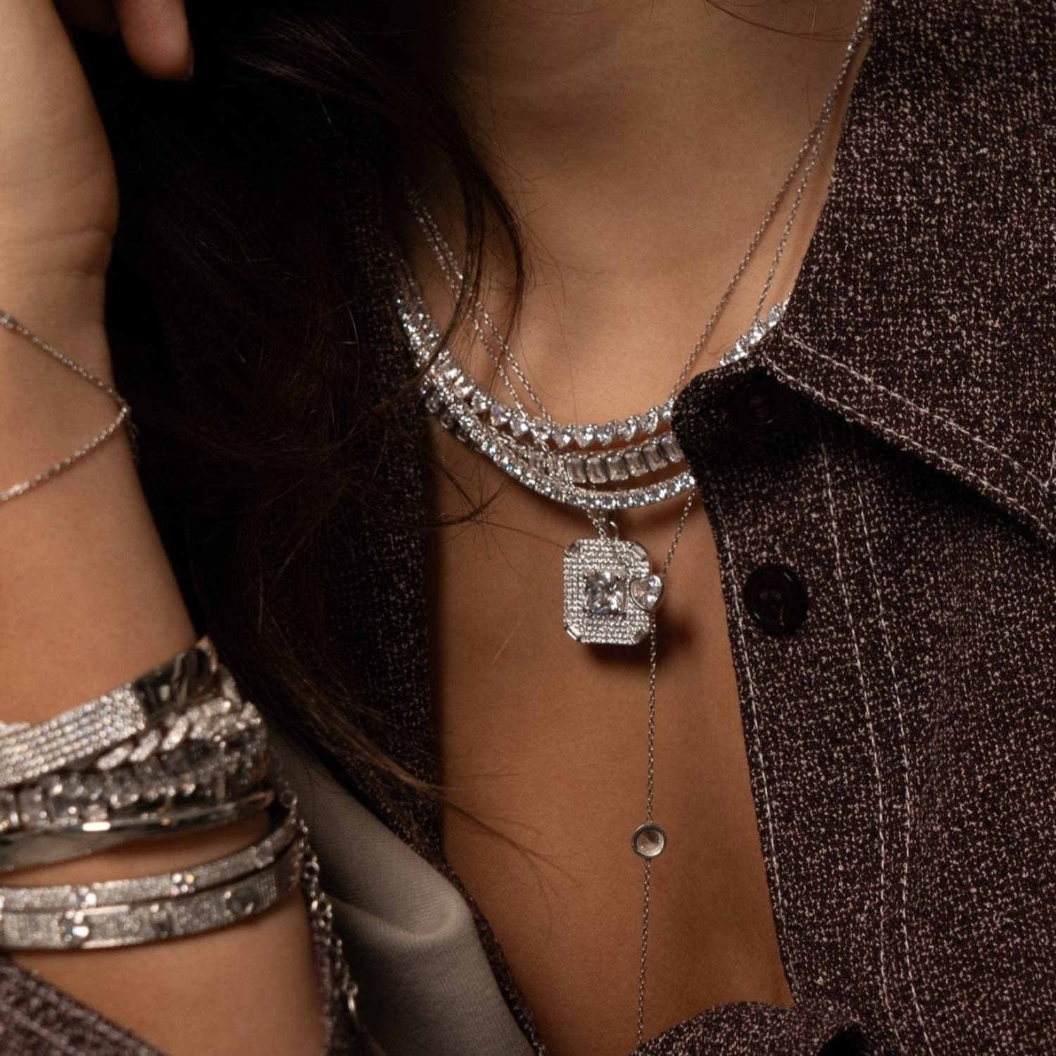 Fancy Shape Lariat - Silver