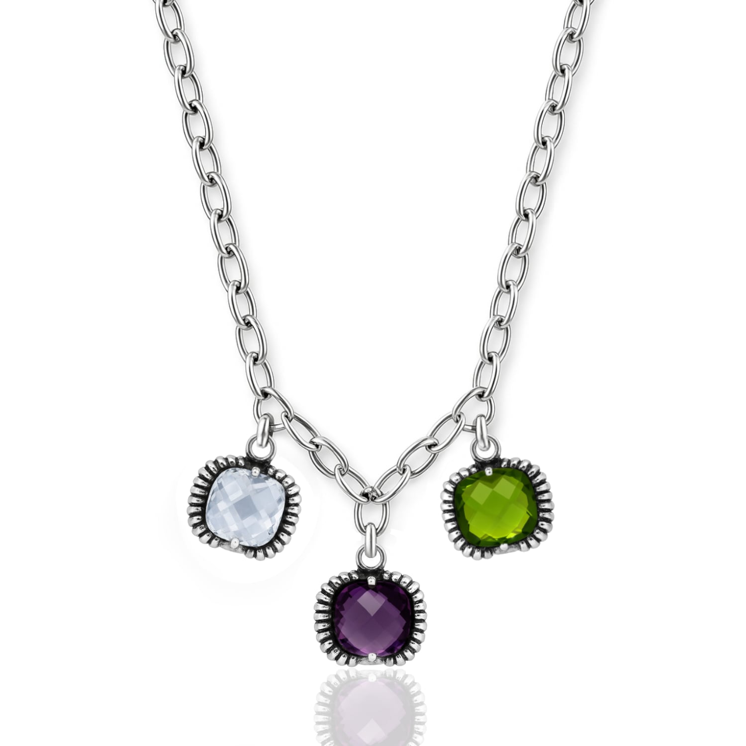 Fantasy Necklace Silver– Timeless Elegance With Three Crystal Blue-Purple-Green