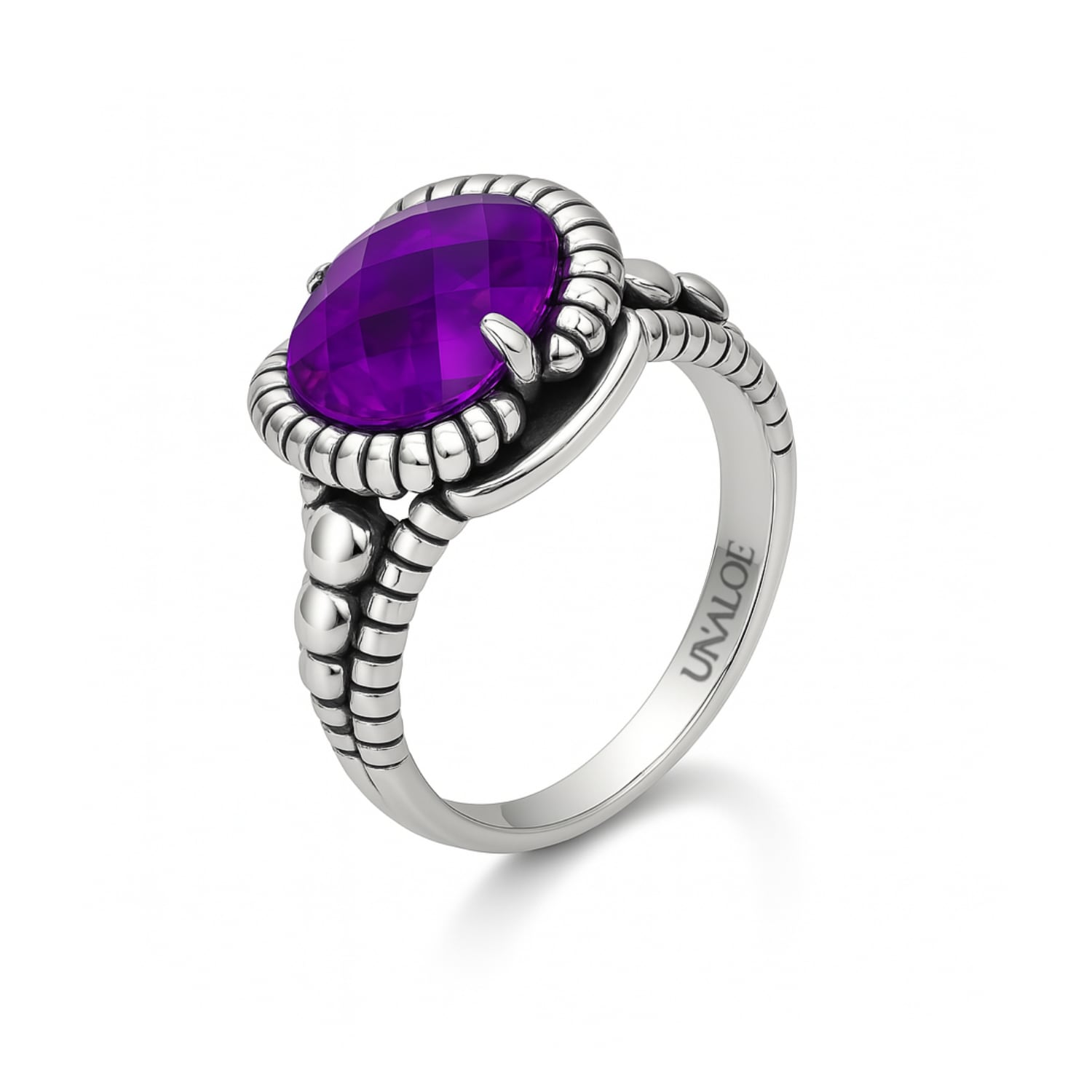 Handcrafted Sterling Silver Ring With Purple Hydrothermal Quartz – Unaloe Made In Italy