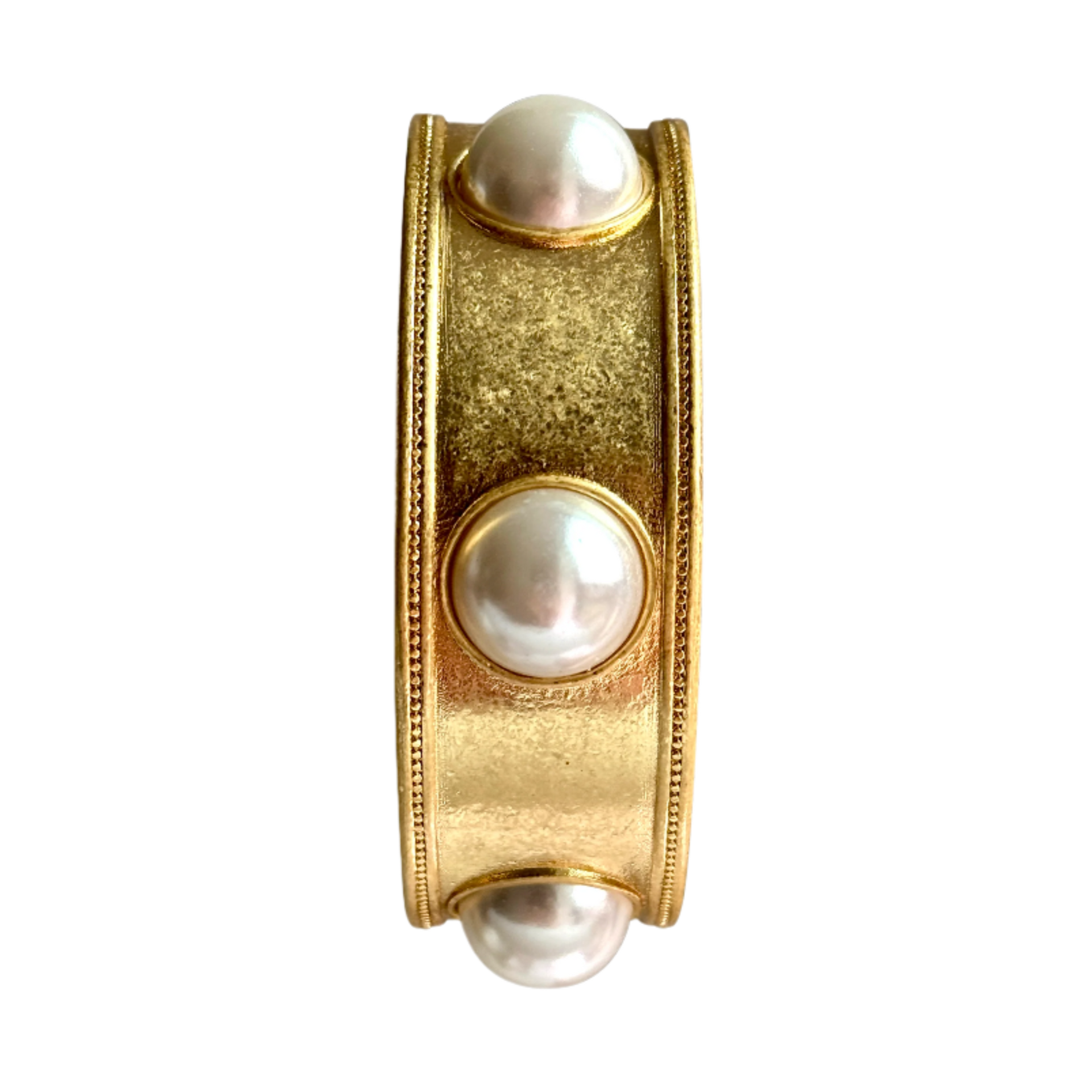 Faux Pearl Wide Gold Bangle