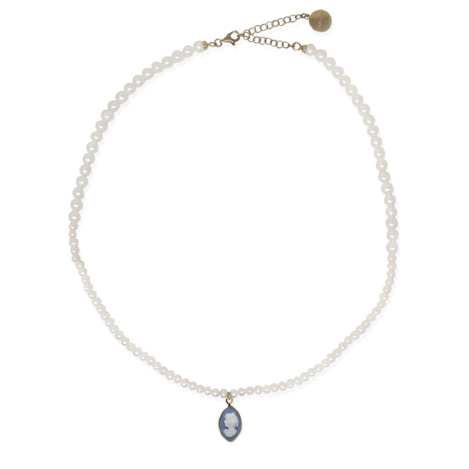 Isabella Pearl And Sky Blue Cameo Necklace