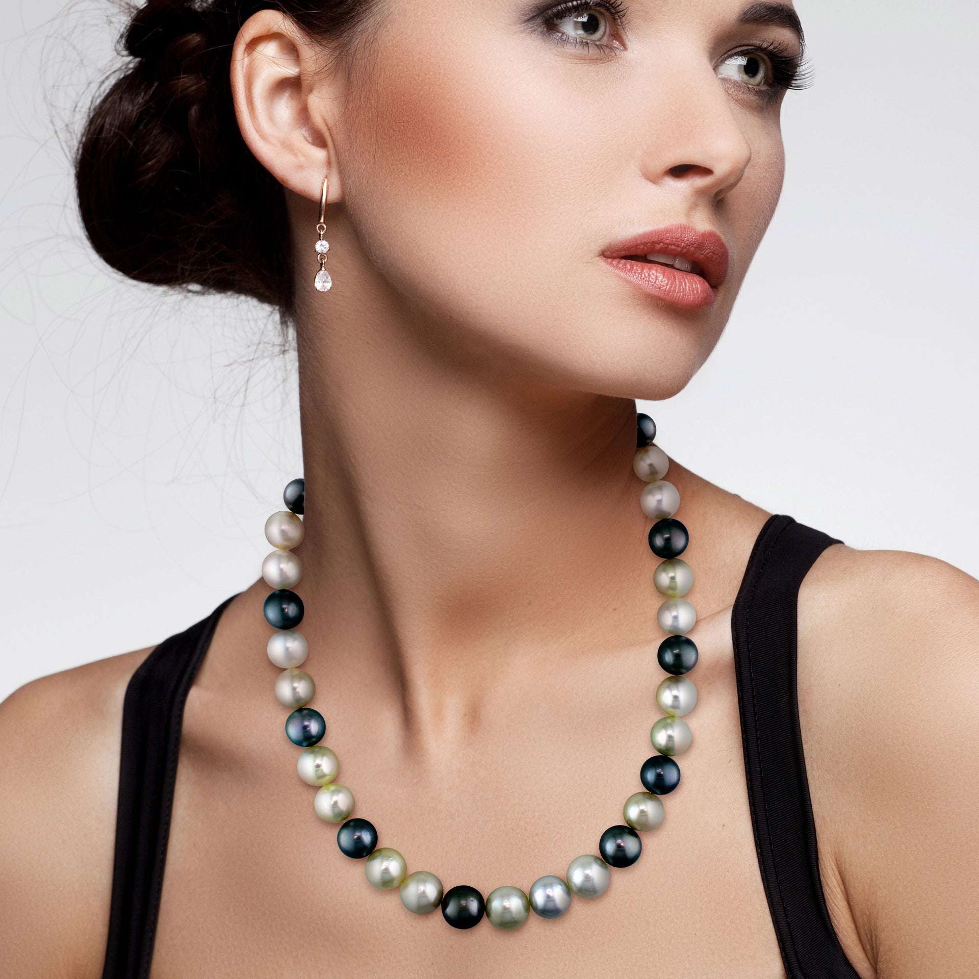 10-12.5mm Multi-Colored South Sea and Tahitian Pearl Strand Necklace with 14k Yellow Gold Clasp