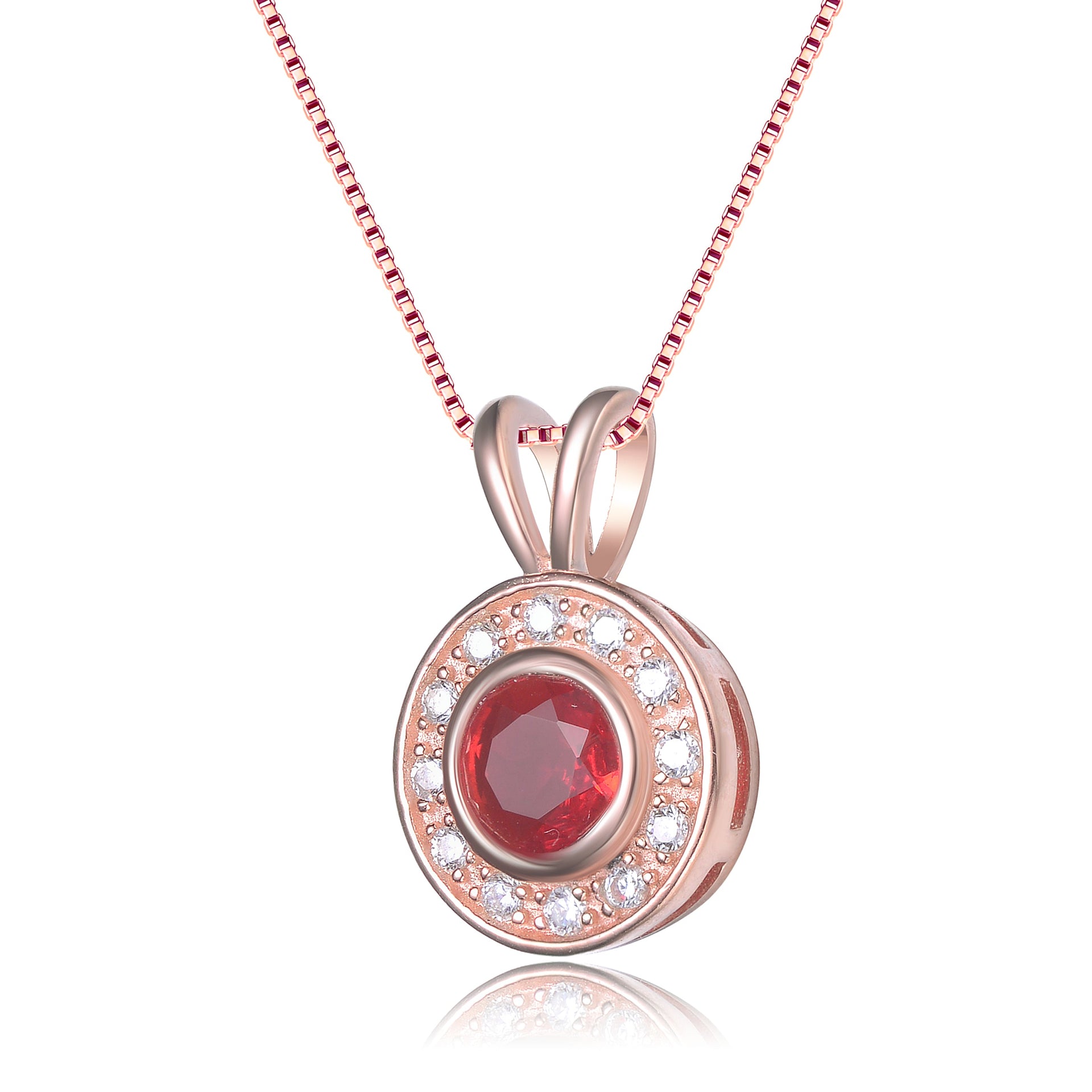 White And Red Cubic Zirconia Rose Gold Plated Sterling Silver Pendant
