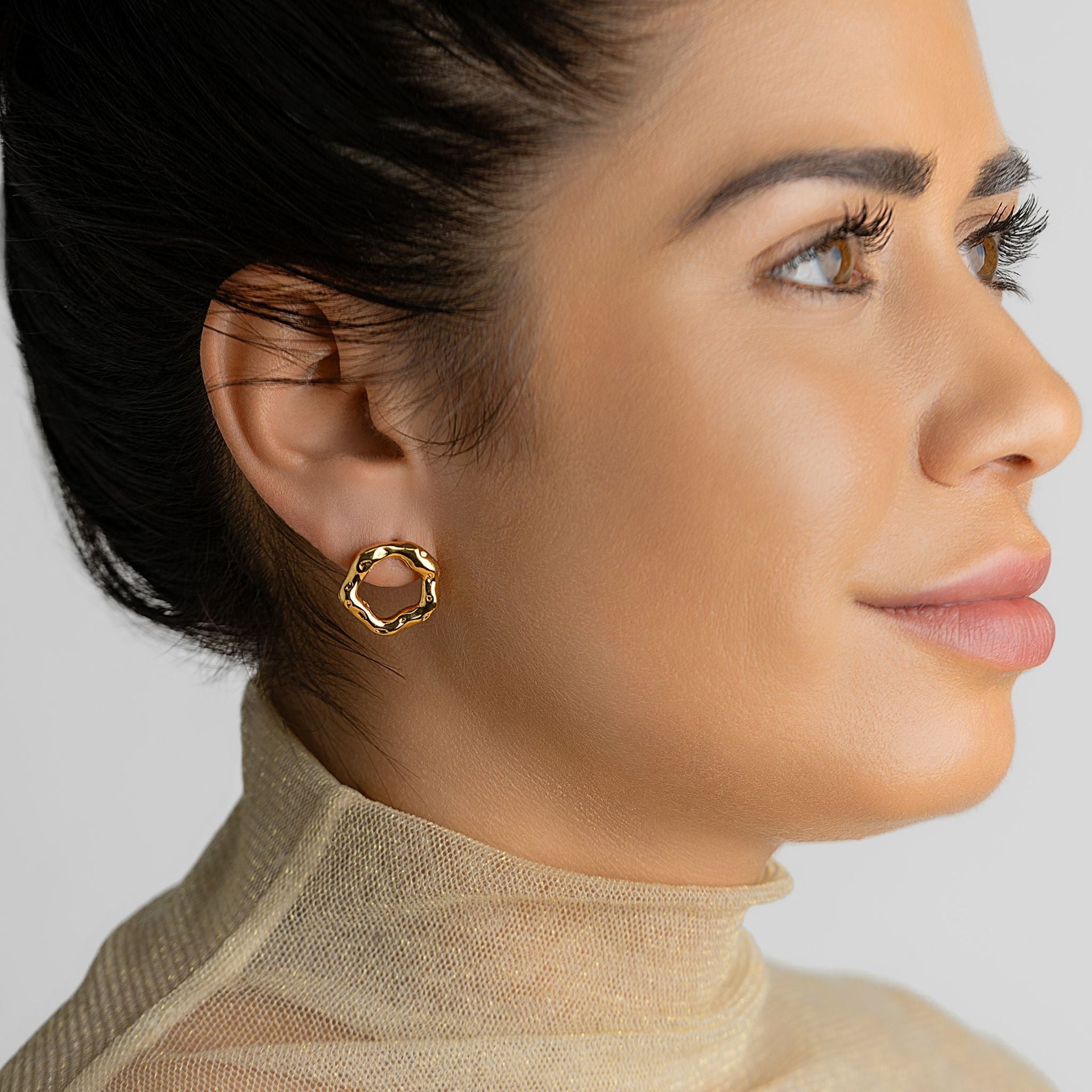 Tarnish Resistant 14K Gold Plated Hammered Open Circle Earrings