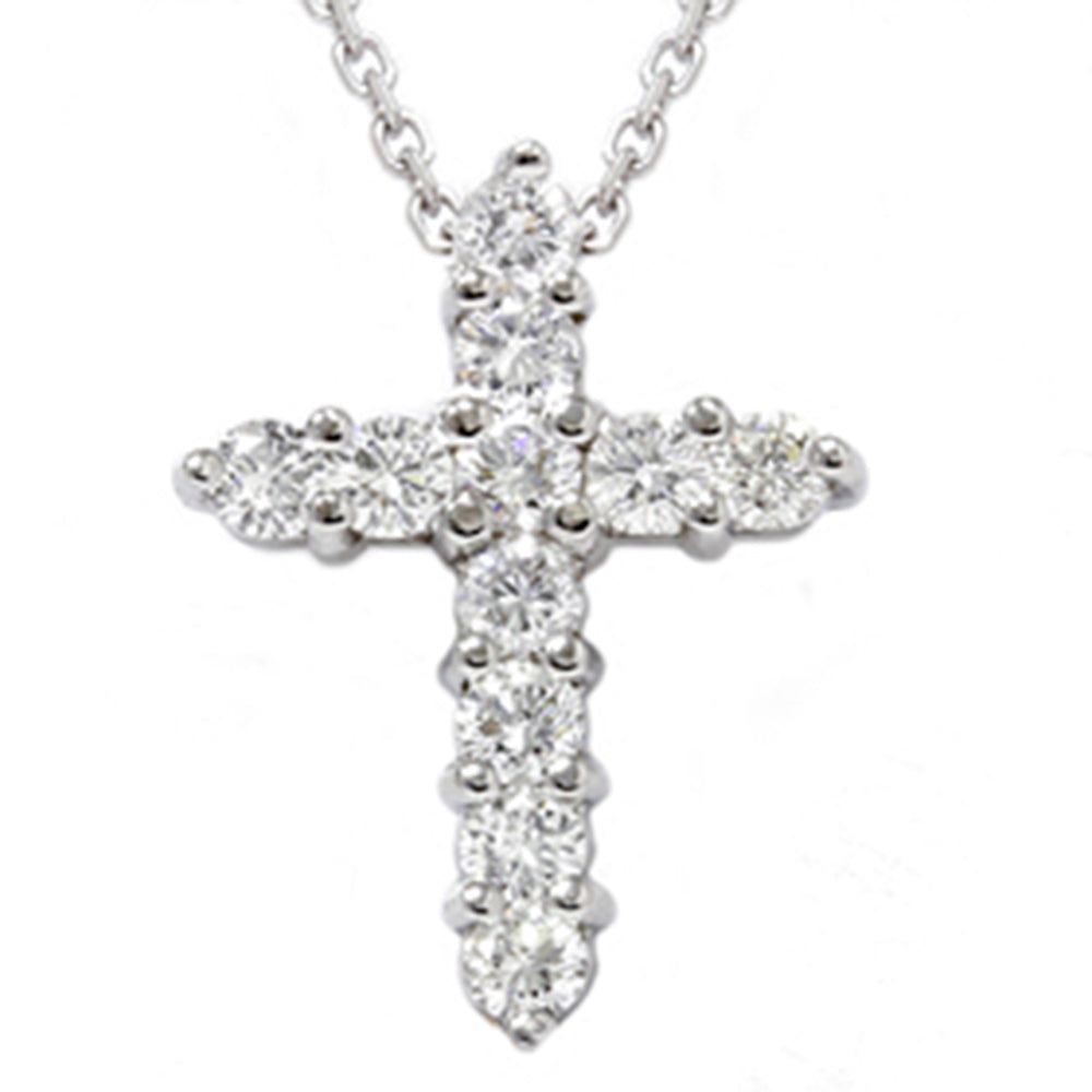 1ct Diamond Cross Pendant 14K White Gold 1' Tall
