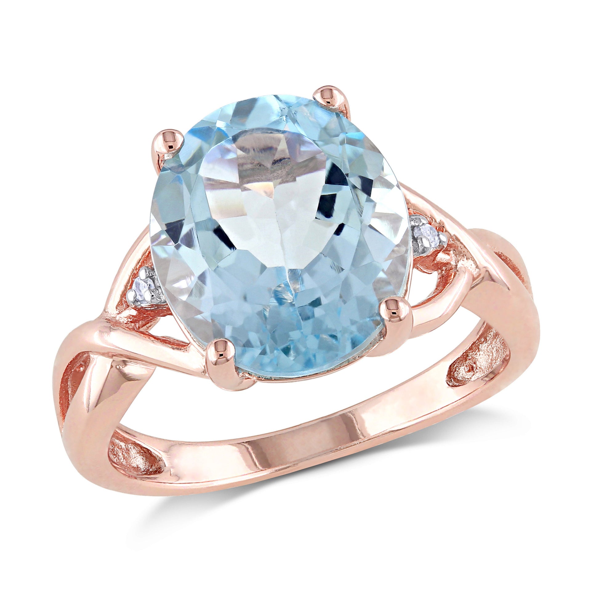 5 1/2 ct TW Oval Blue Topaz and Diamond Twist Split Shank Cocktail Ring in Rose Silver