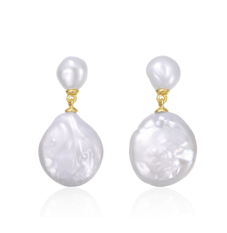 Sterling Silver 14k Gold Plated Mother Of Pearl Coin Dangle Earrings