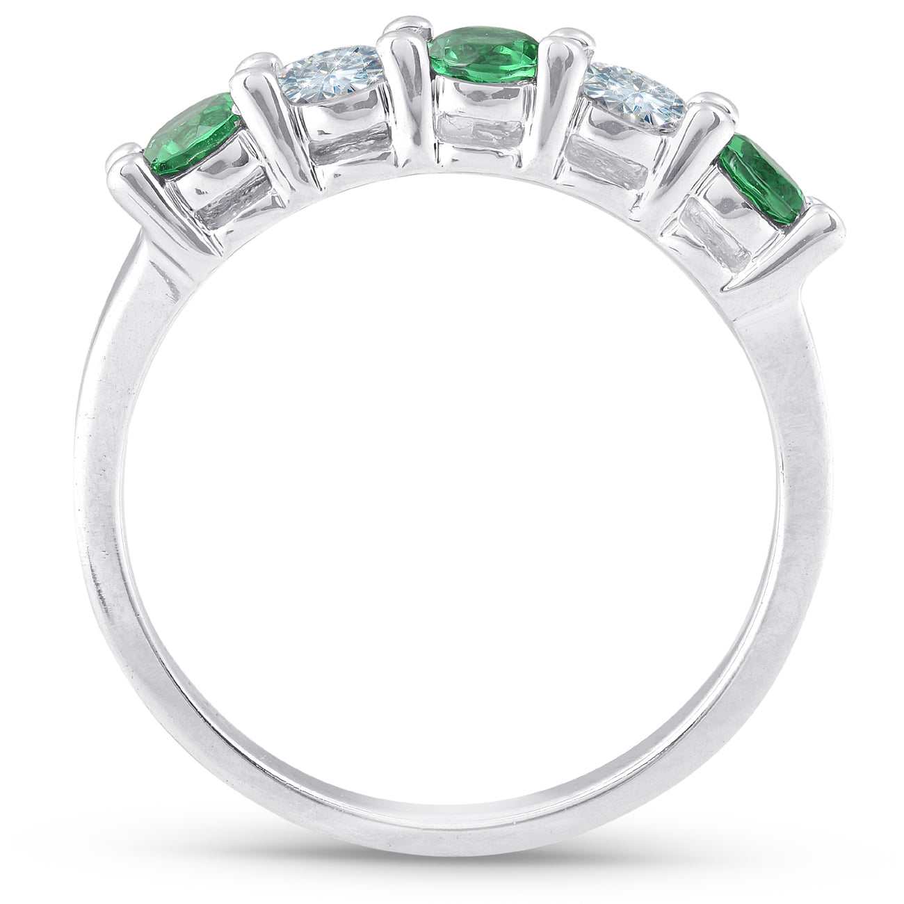 3/4ct Emerald & Diamond 5-Stone Wedding Ring 14K White Gold