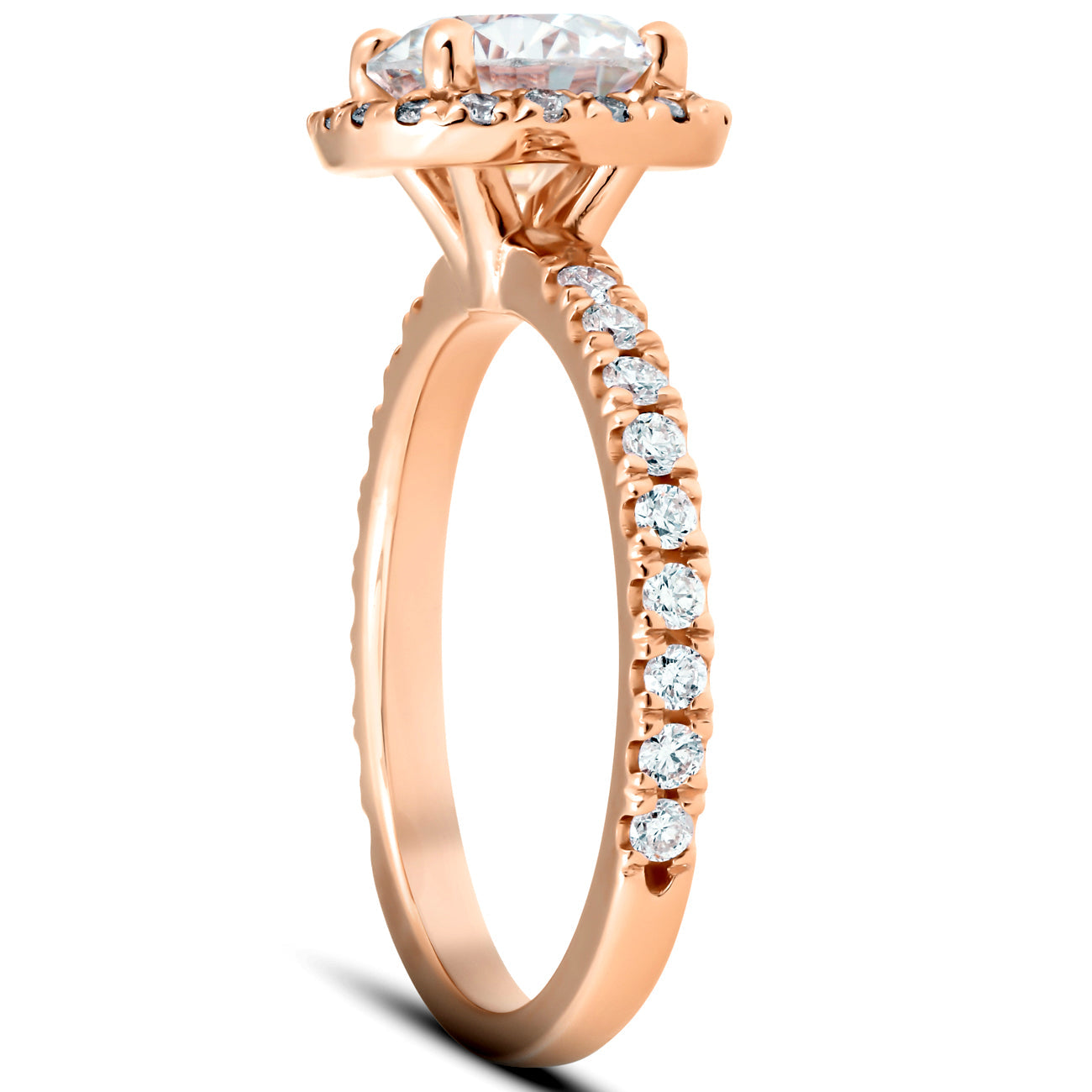 G/VS 2 Ct Moissanite & Diamond Cushion Halo Engagement Ring 14k Rose Gold