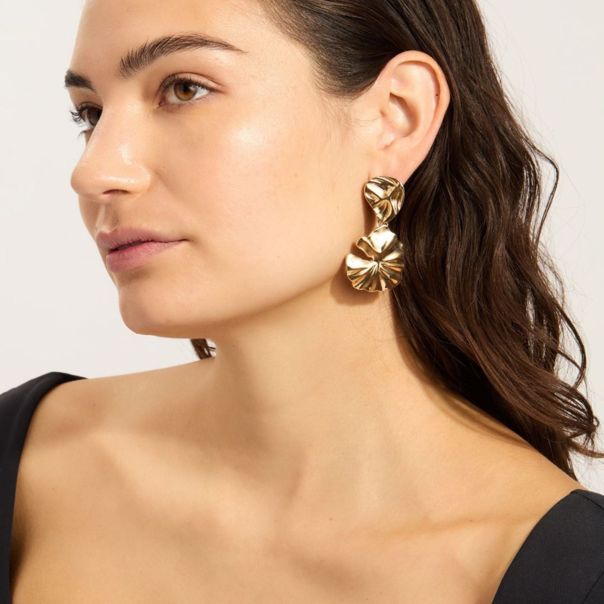 14k Gold Plated Multi Shape Drop Earrings