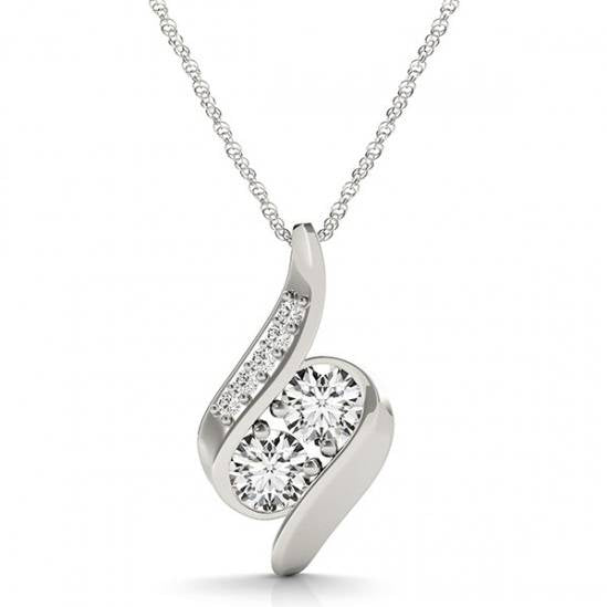 1ct Forever Us Two Stone Natural Diamond Pendant Necklace 18' 10K White Gold