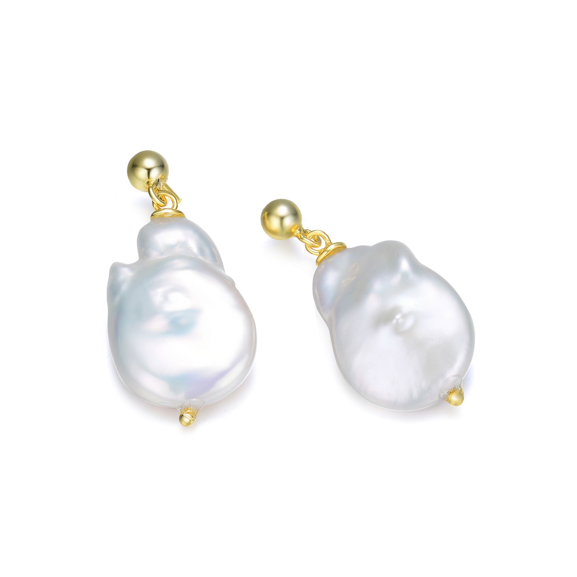 Sterling Silver Gold Plating Freshwater Pearl Dangling Earrings