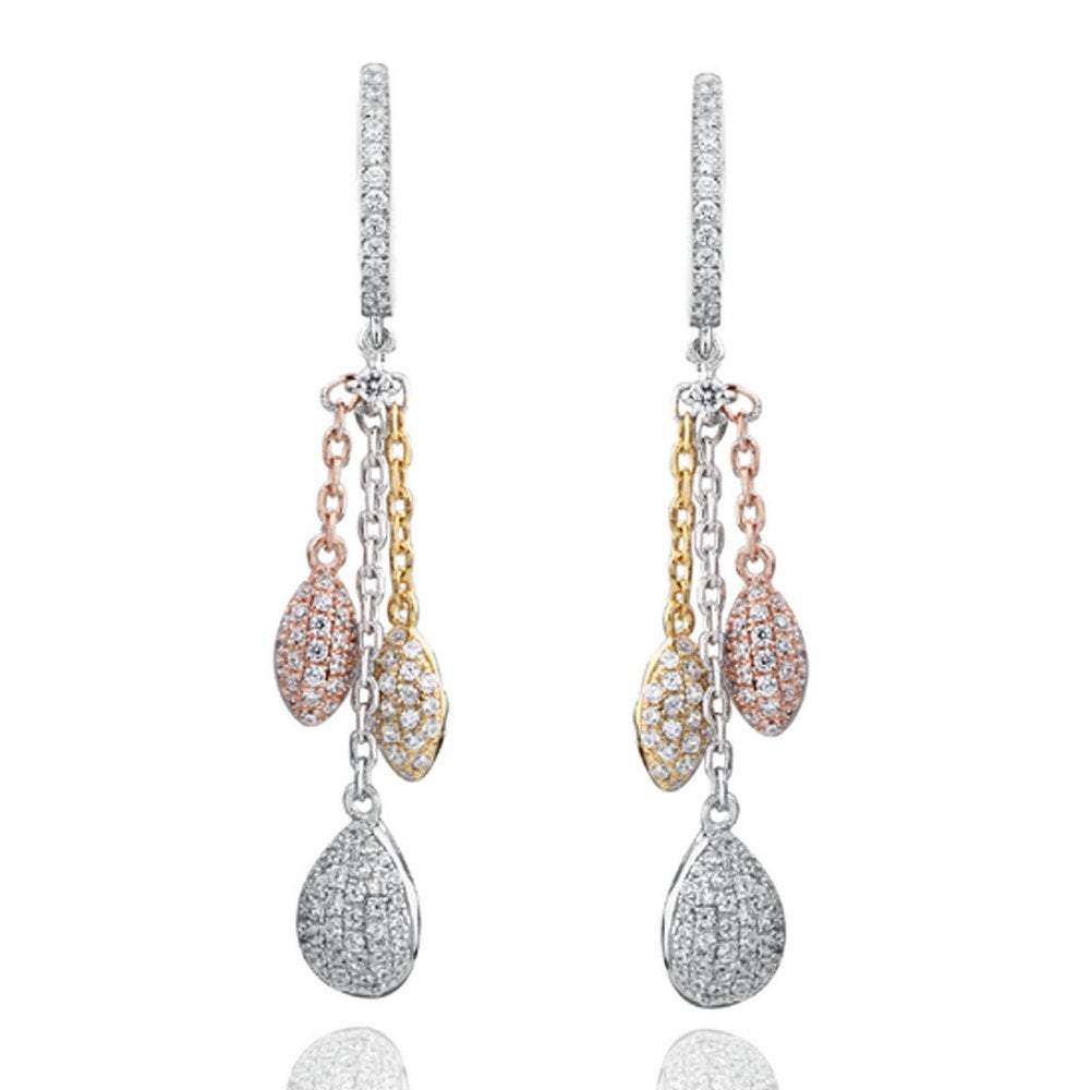 Suzy Levian Tri-Tone Sterling Silver White Cubic Zirconia Dangle Earrings