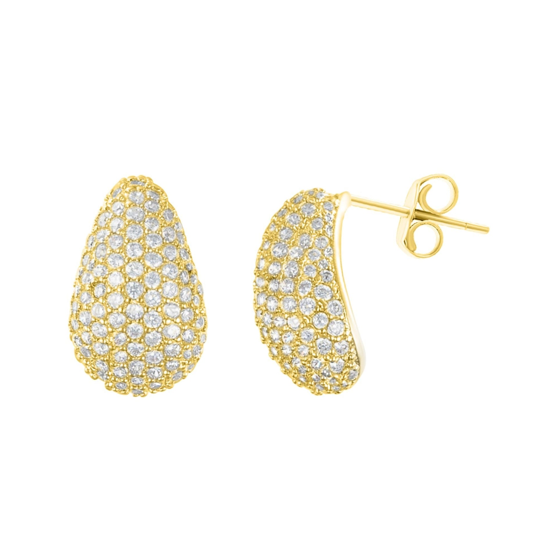 14k Gold Plated Teardrop Pave Earrings