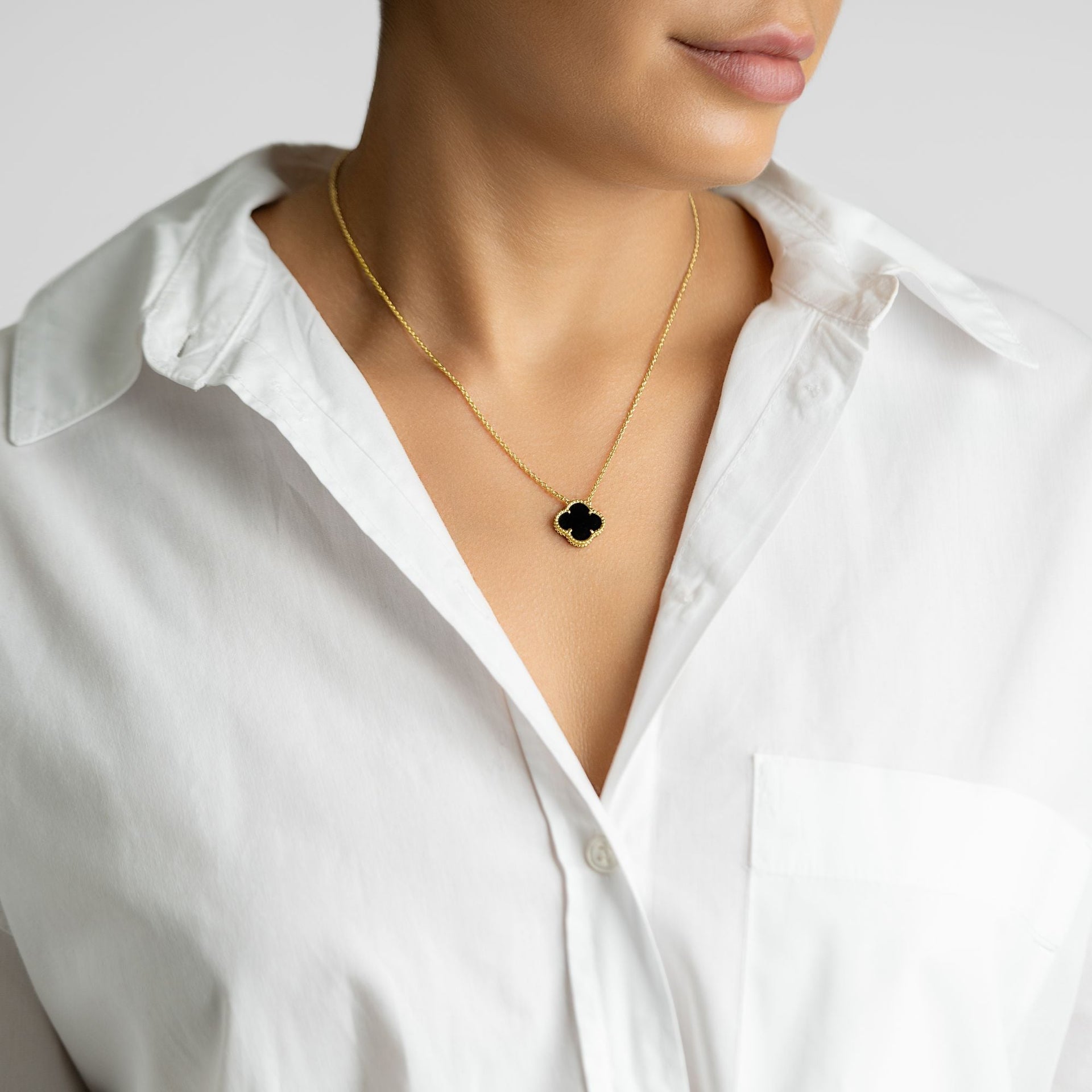 14k Gold Plated Black Flower Necklace Rose Gold