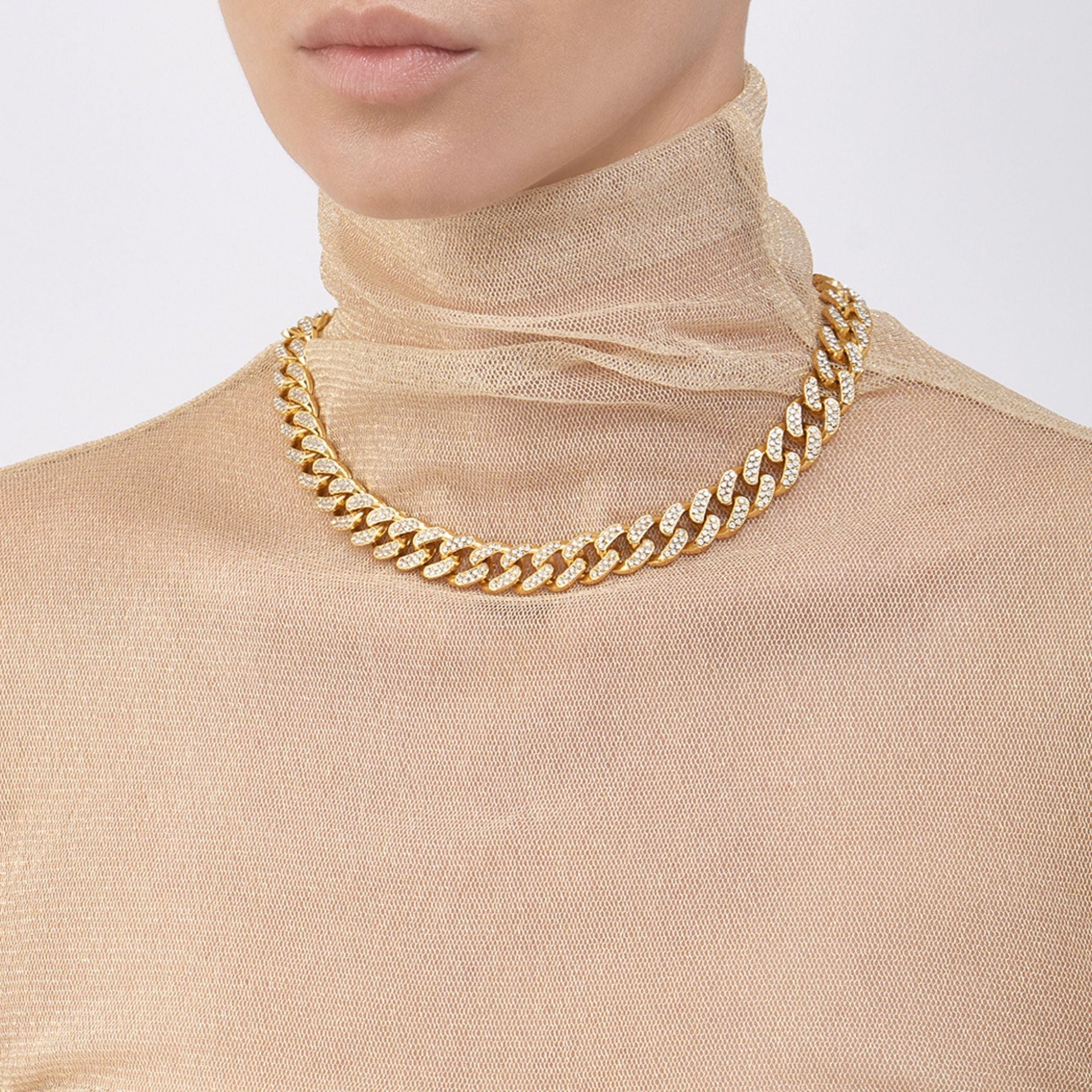 Adornia Flat Curb CZ Chain Necklace gold