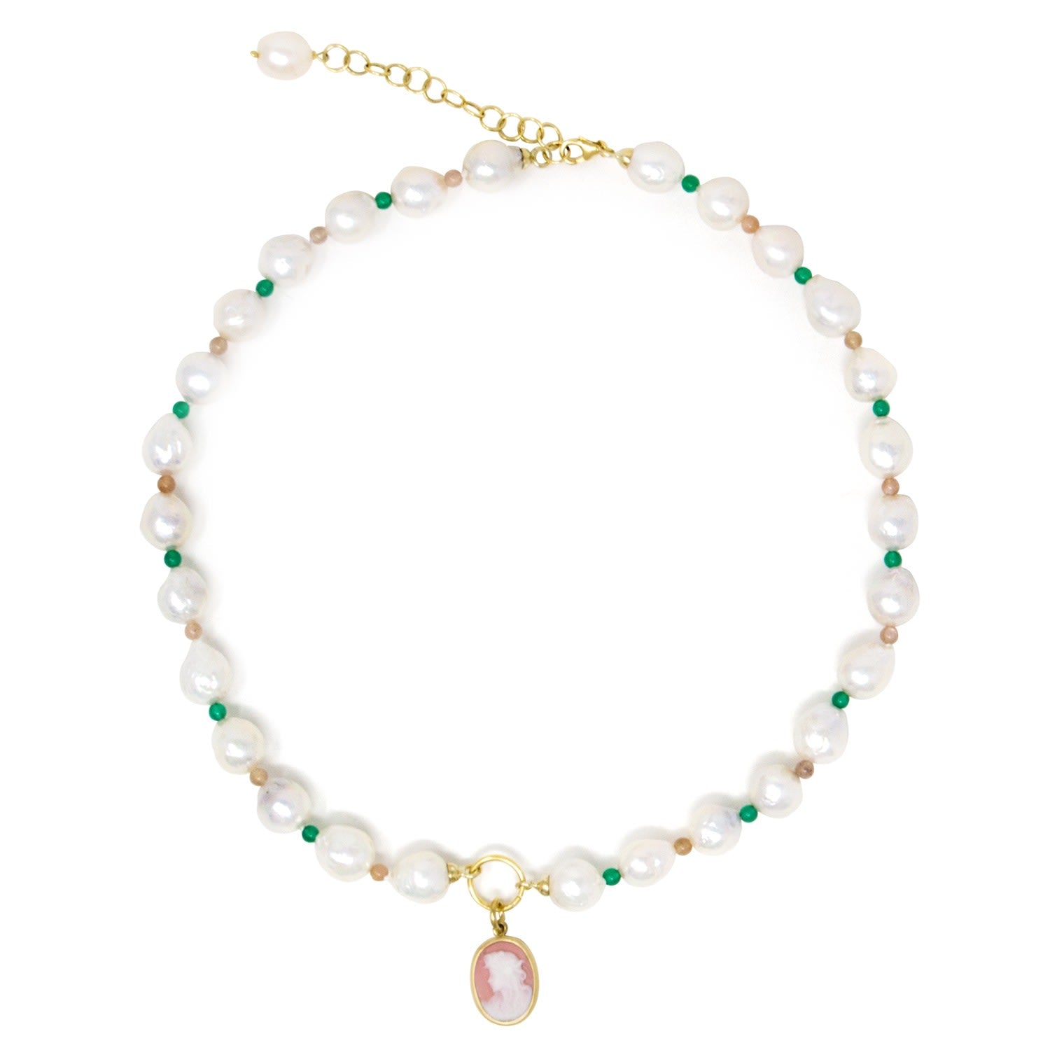 Little Lovelies Gold-Plated Pearl & Bead Pink Cameo Necklace