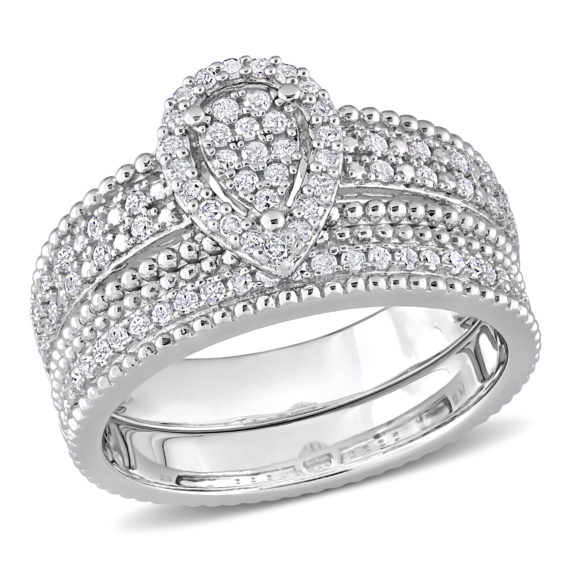 1/3ct TDW Diamond Pear Shape Cluster Bridal Set in Sterling Silver