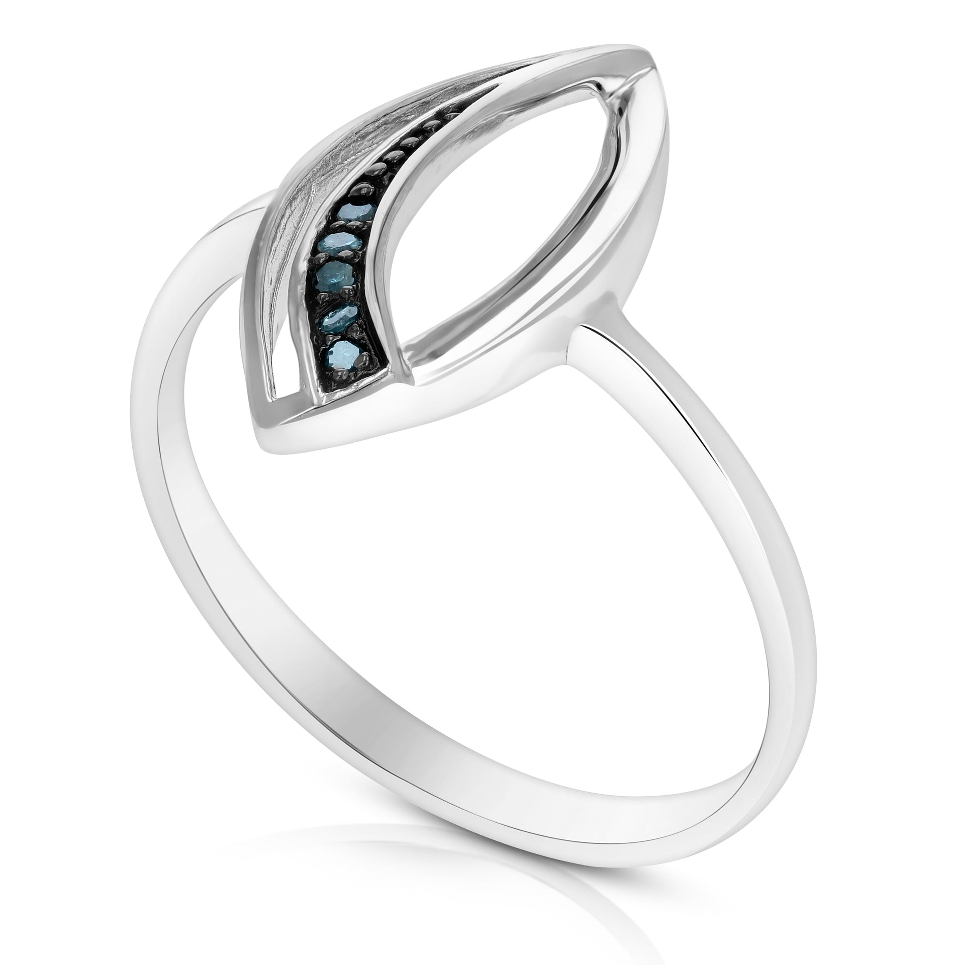 1/20 cttw Blue Diamond Marquise Ring .925 Sterling Silver with Rhodium