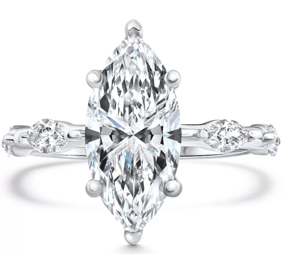 Certified 3.40ct Marquise Diamond Engagement Ring 14k White Gold Lab Grown