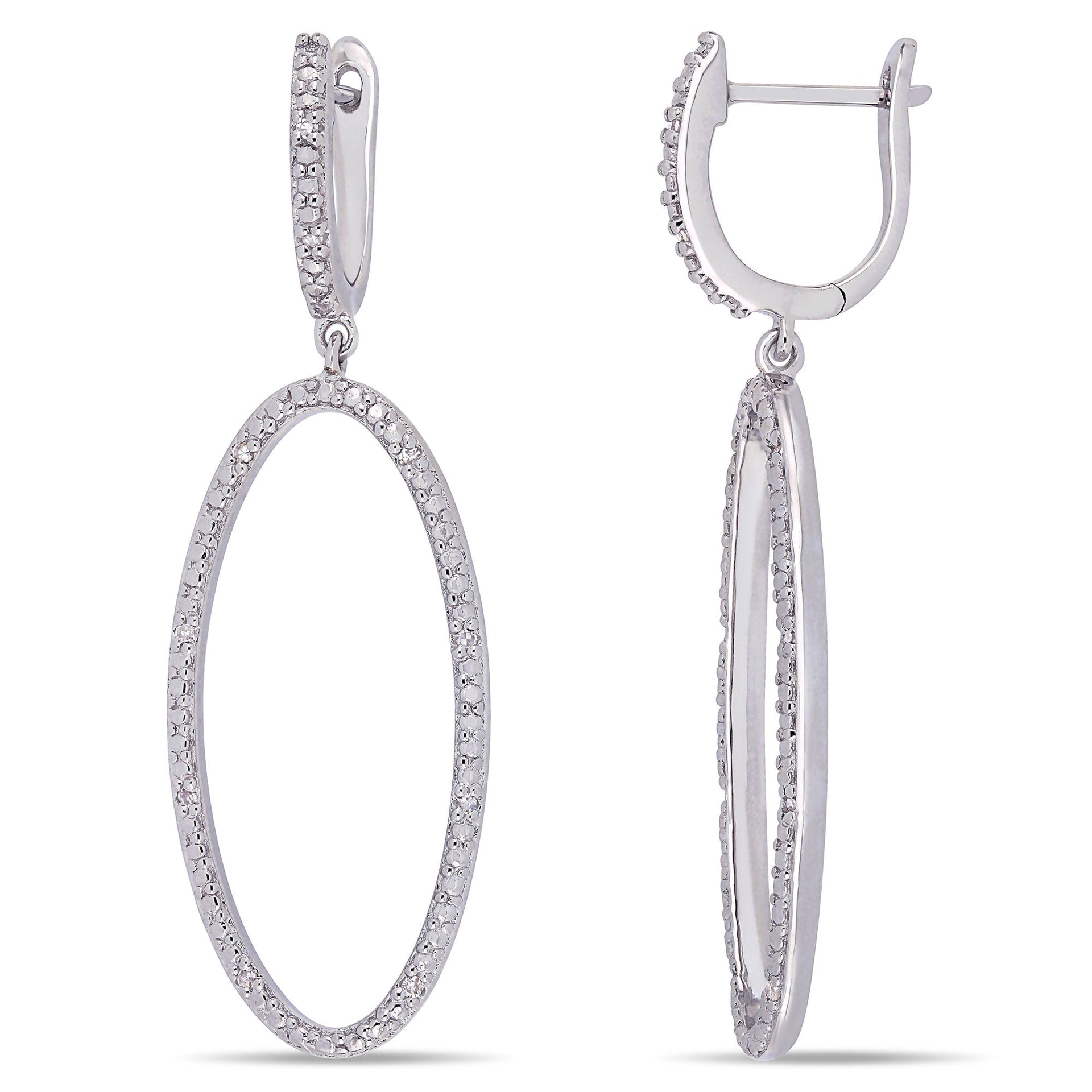 1/10ct TW Diamond Oval Drop Earrings in Sterling Silver