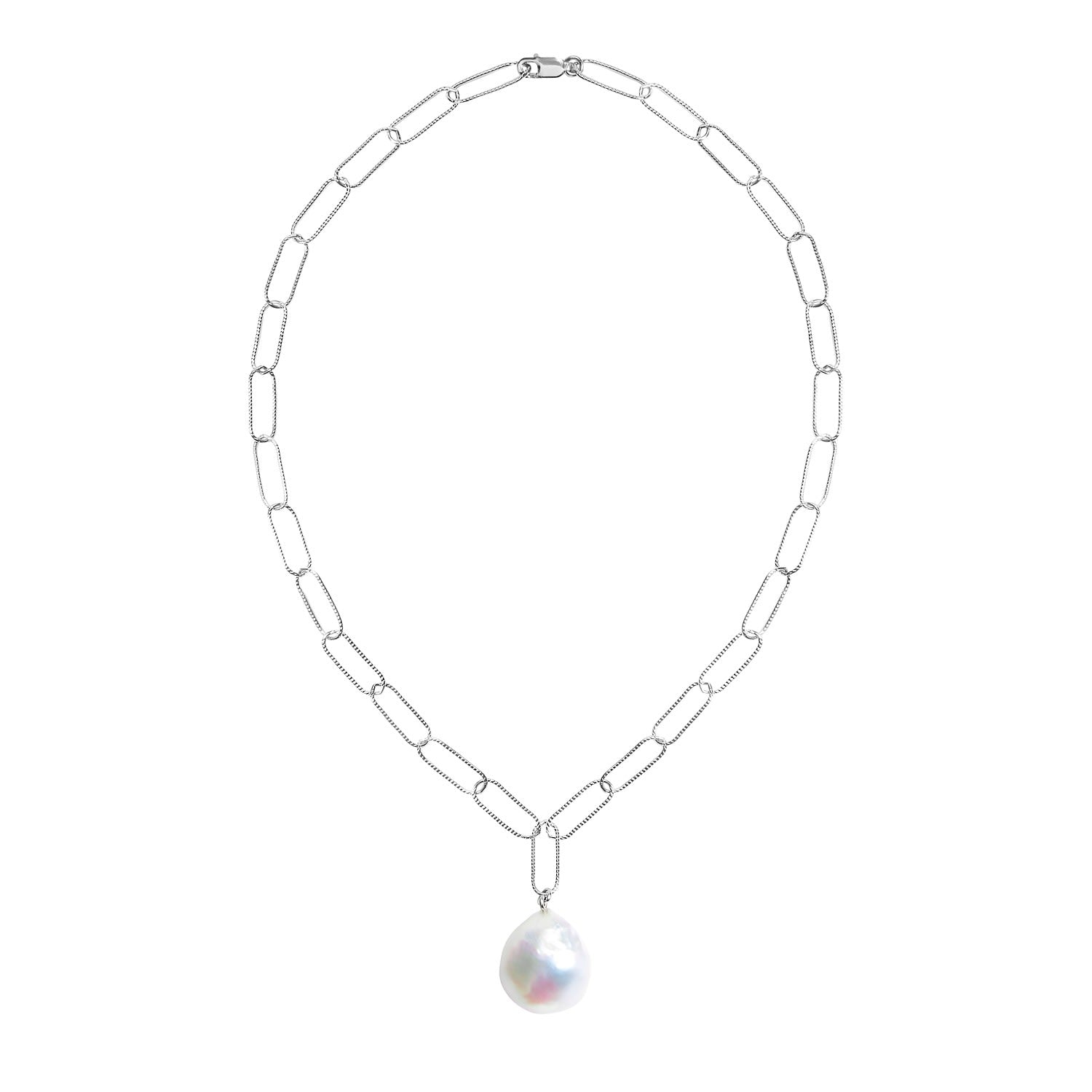 Aurelia Baroque Pearl Large Link Necklace Silver