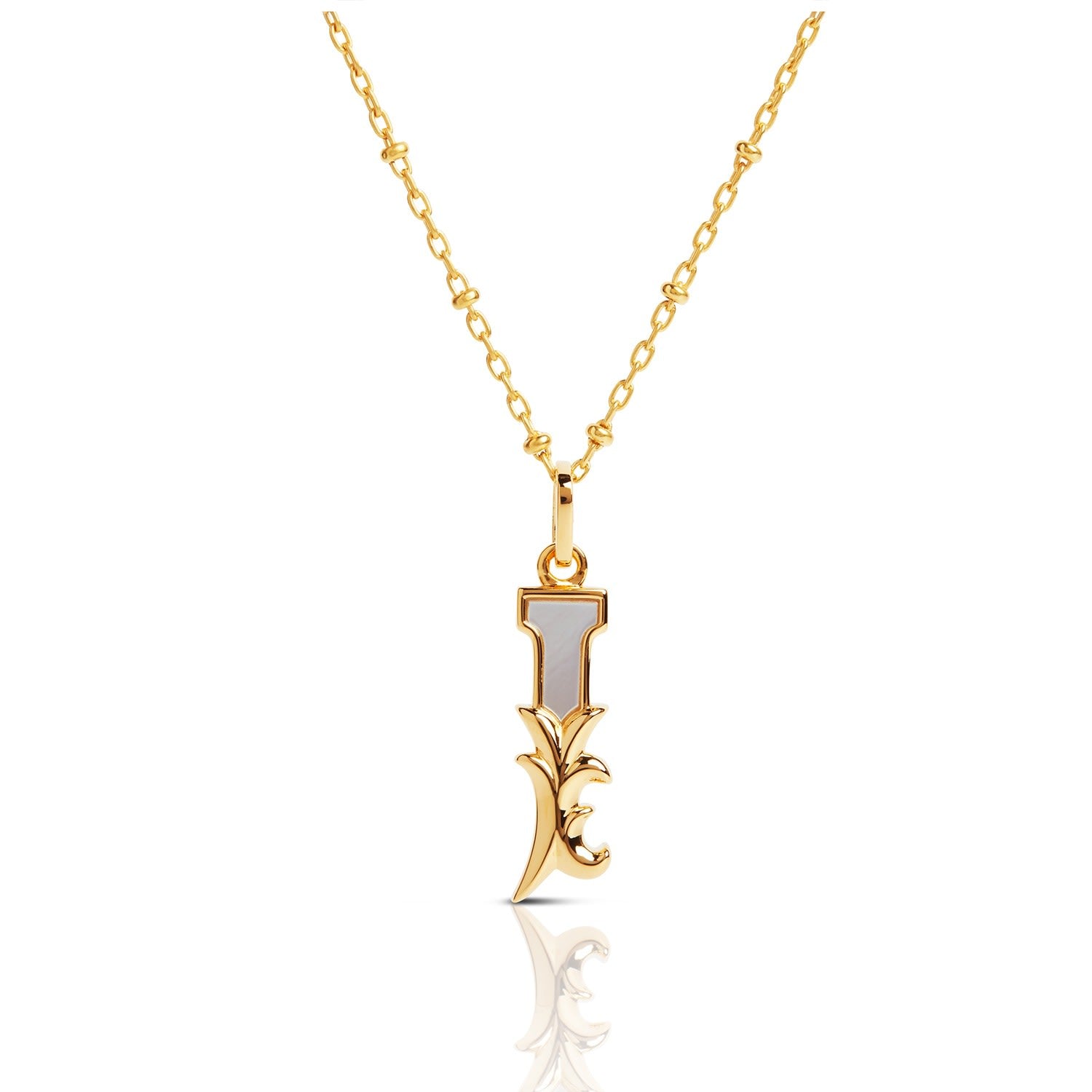 Gold Plated I Initial Necklace With Mother Of Pearl