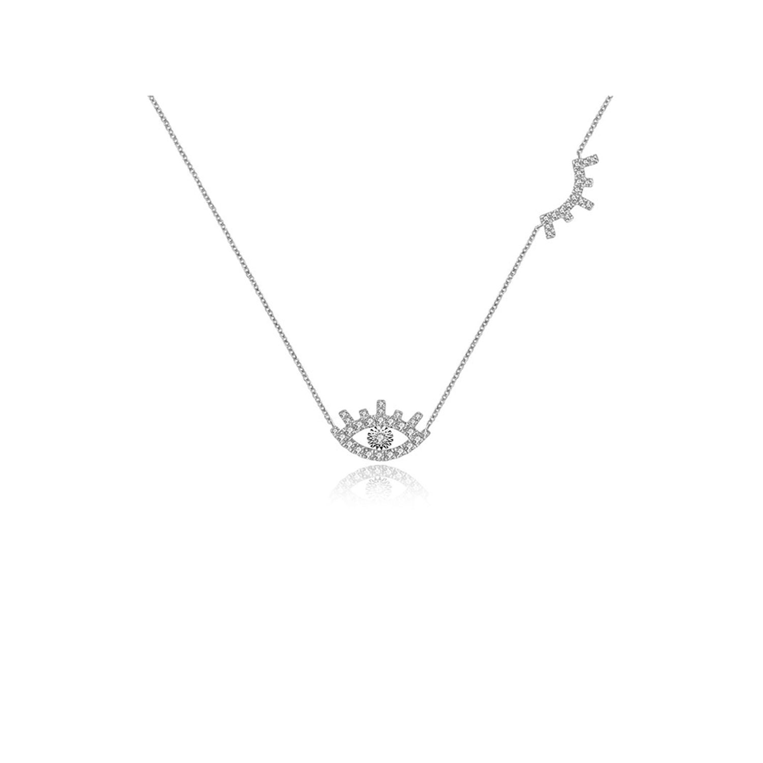 18K White Gold Evil Eye & Eyelash Diamond Necklace