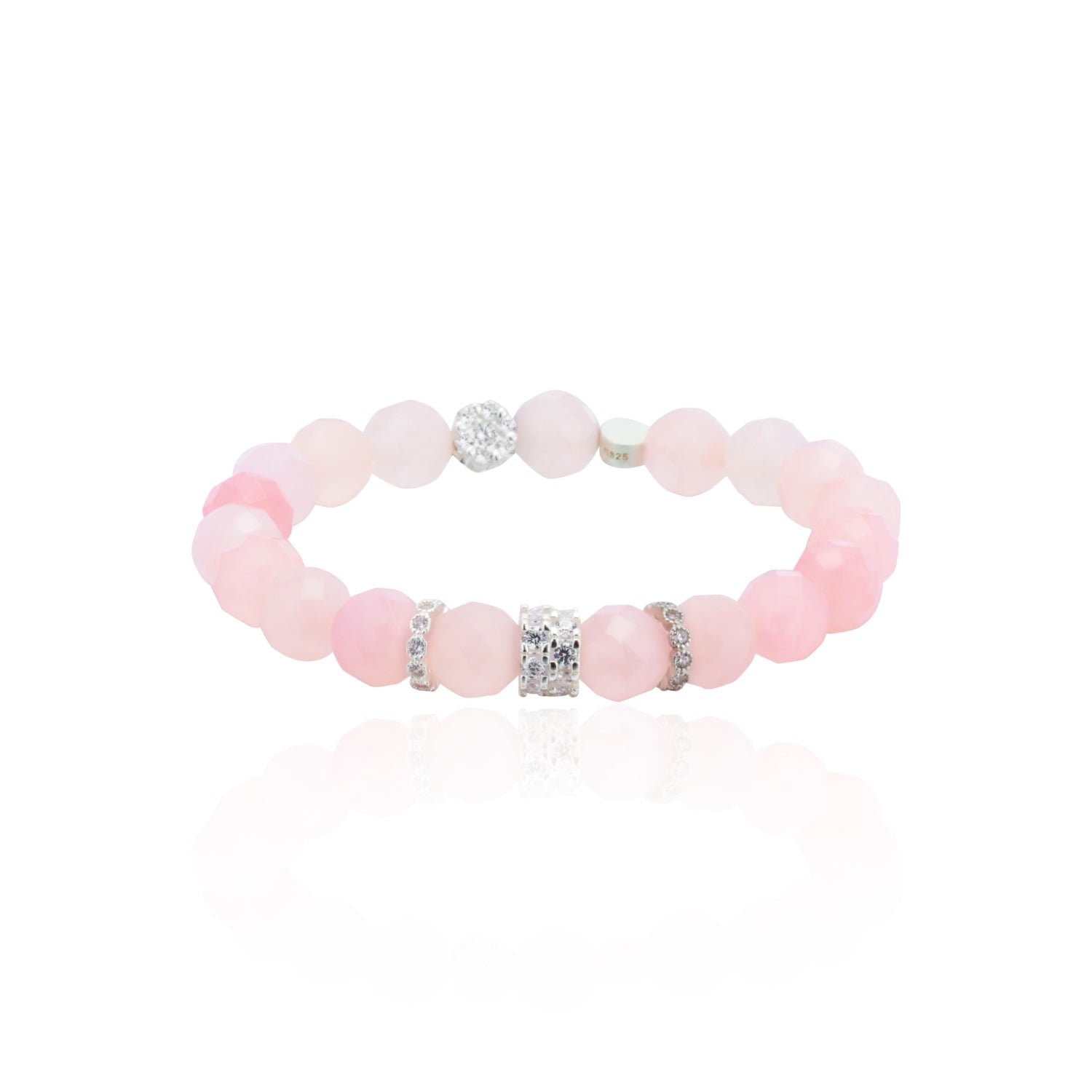 Natural Rose Crystal Love Shine White Silver Bracelet