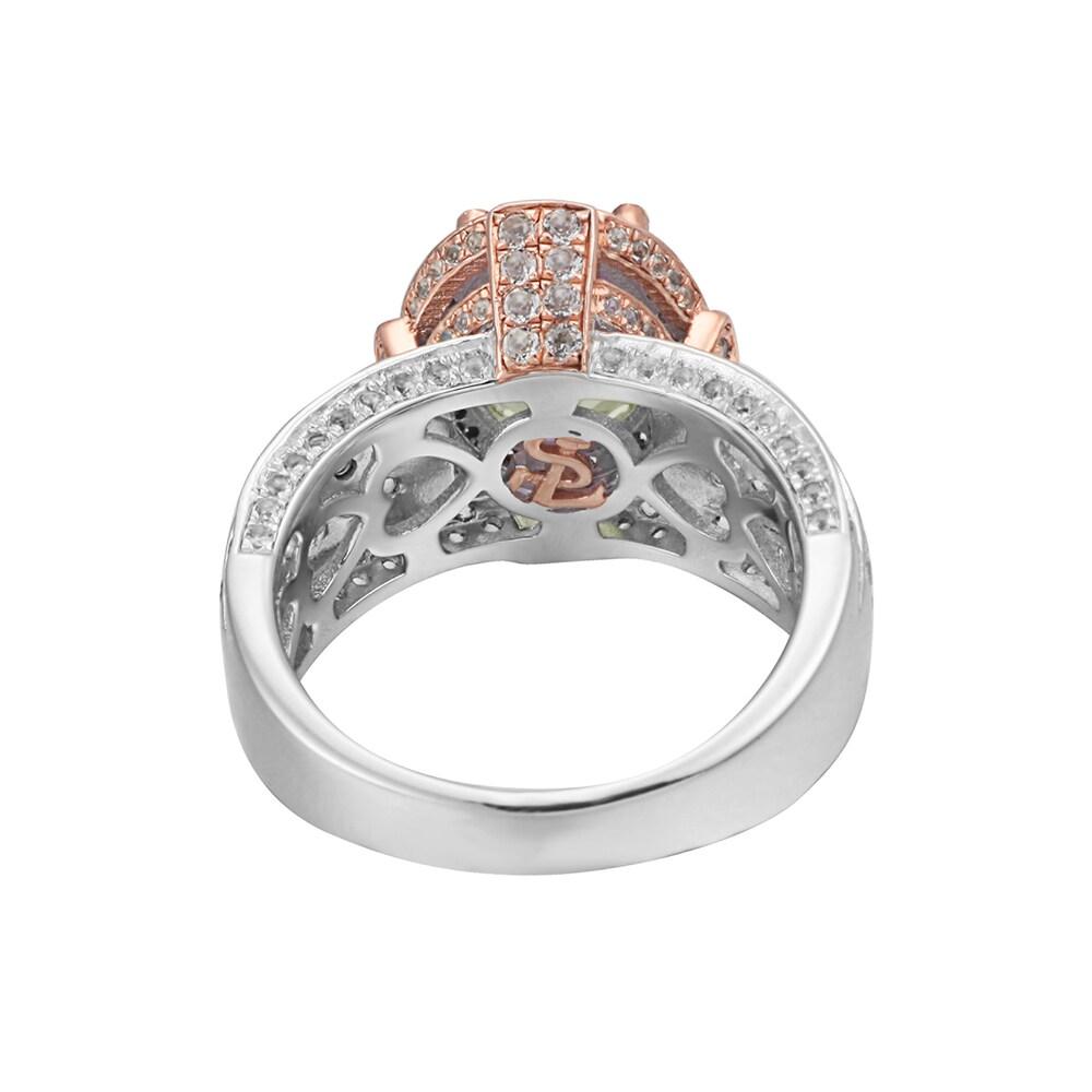 Suzy Levian Two-Tone Sterling Silver 4.73 cttw Green Amethyst Ring