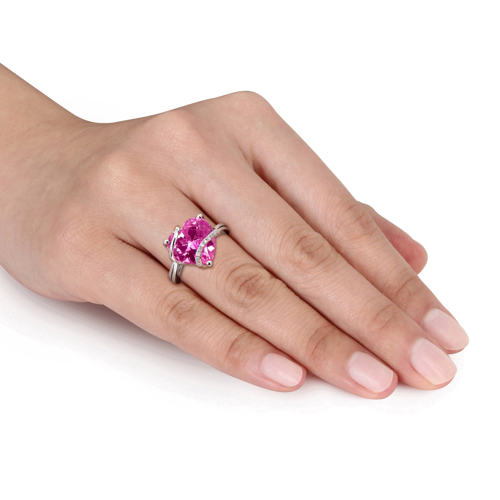 Mimi & Max 7 1/4ct TGW Created Pink Sapphire and Diamond Accent Heart Ring Sterling Silver
