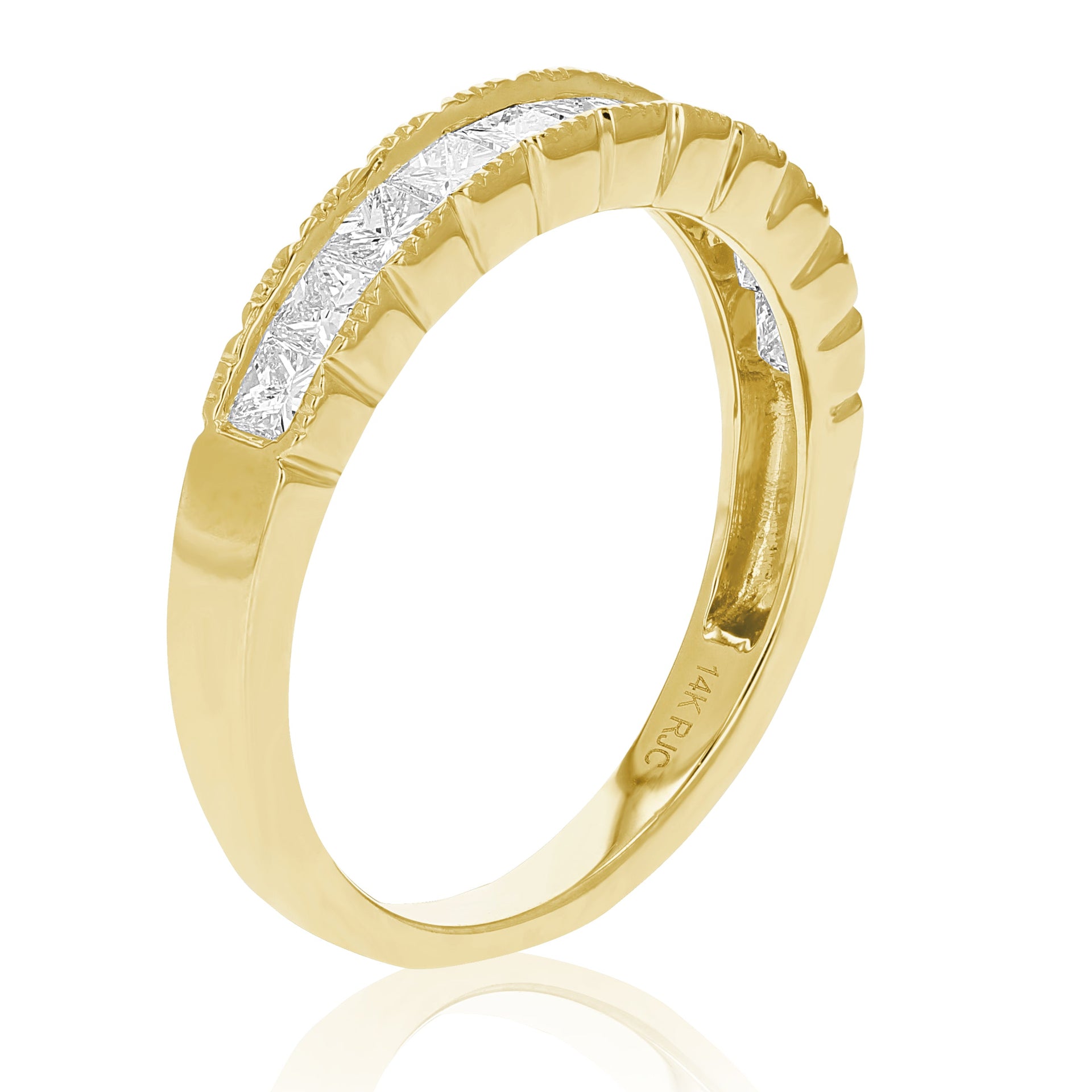 3/4 Cttw Princess Cut Diamond Wedding Band With Milgrain In 14K Gold Channel Set
