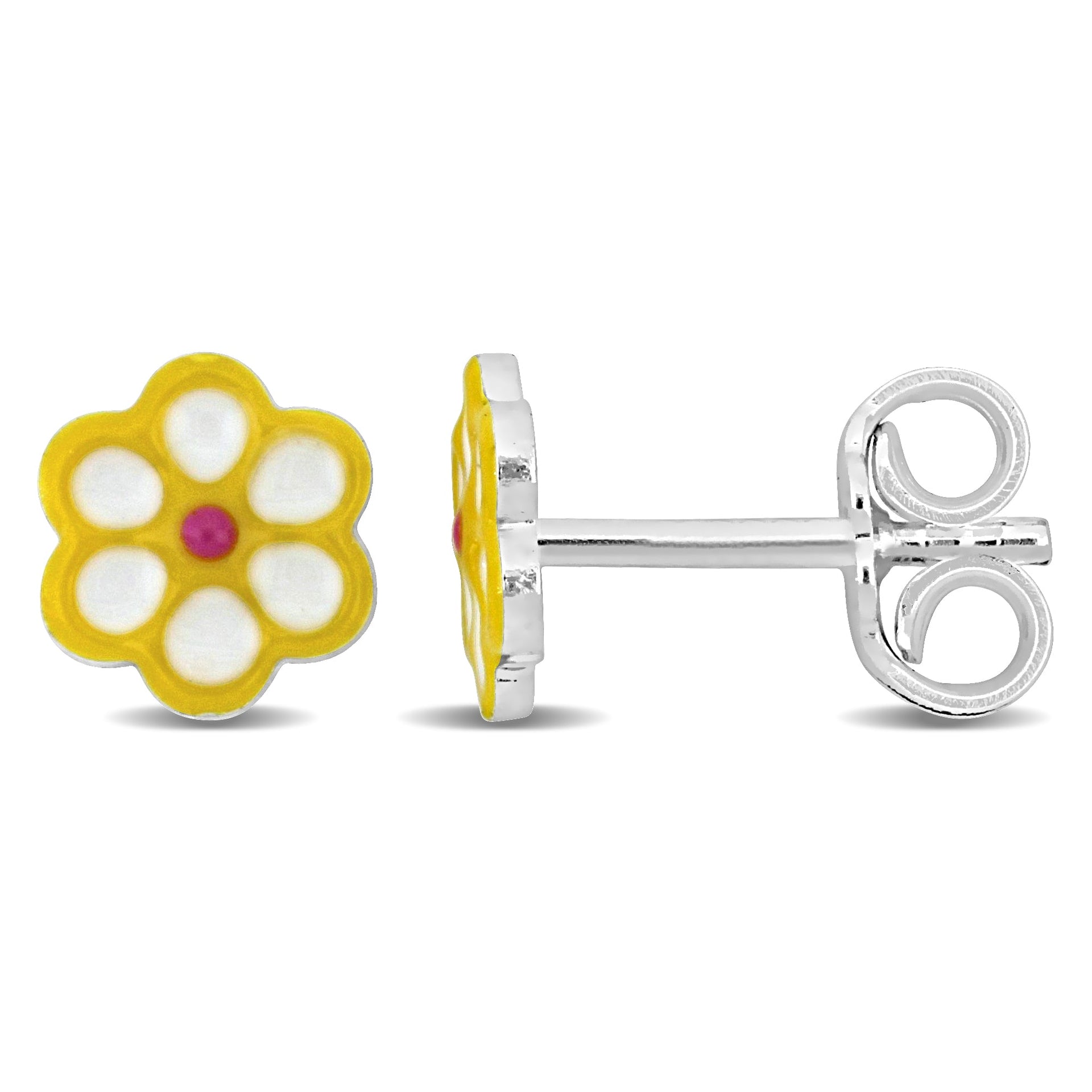 Mimi & Max Yellow Enamel Flower Stud Earrings in Sterling Silver