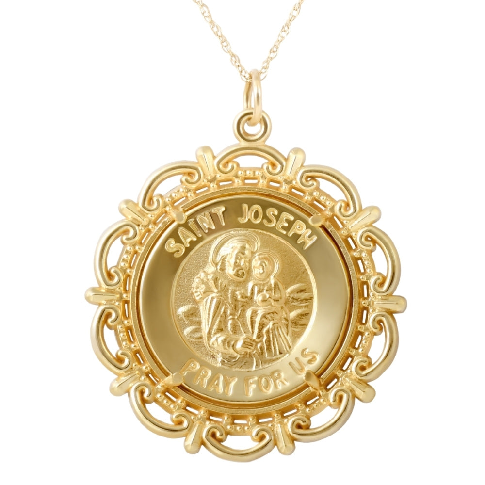 14k Yellow Gold St. Joseph Medal Pendant 1' Tall 5 Grams