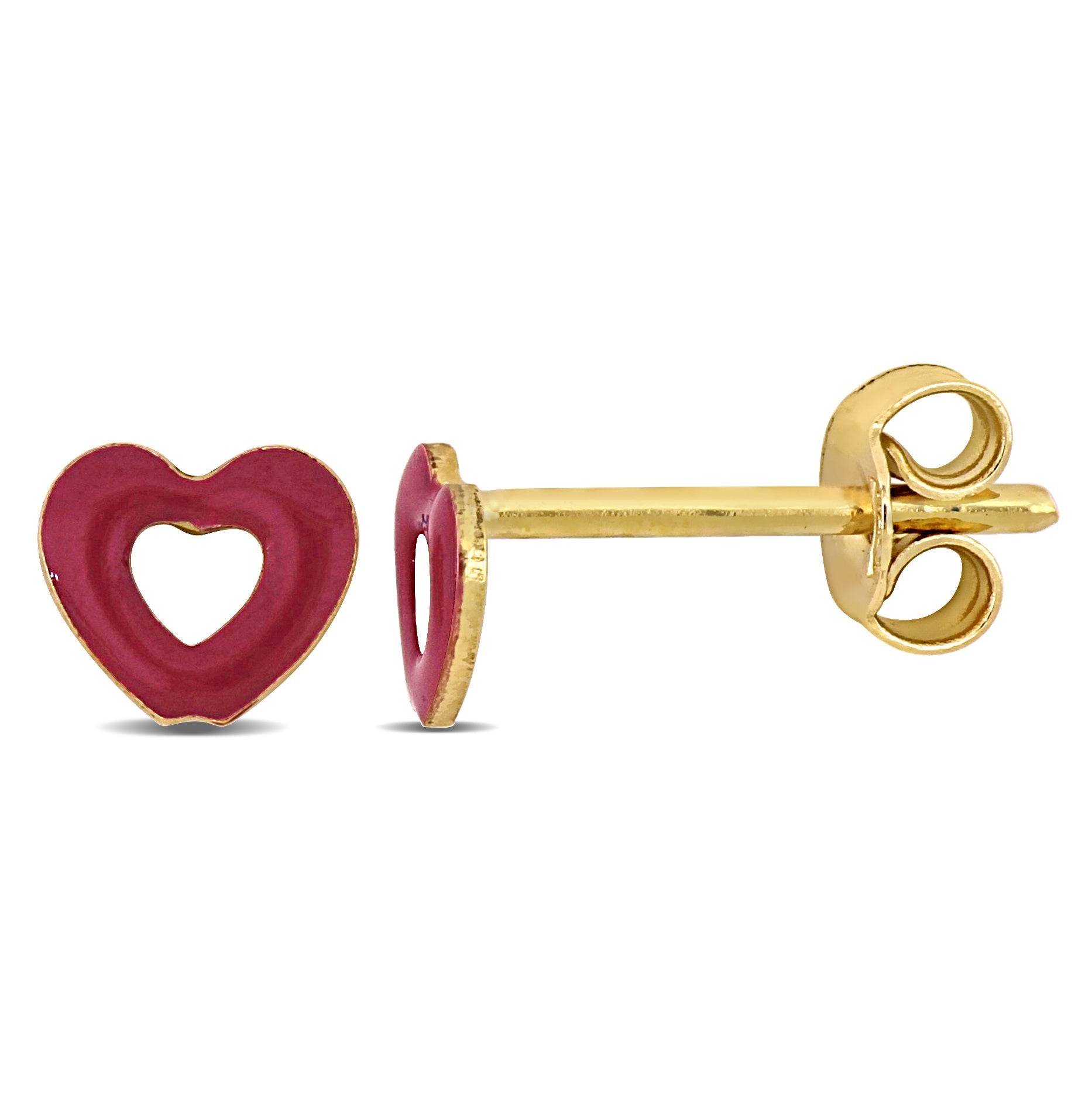 Mimi & Max Heart Enamel Stud Earrings in 14k Yellow Gold