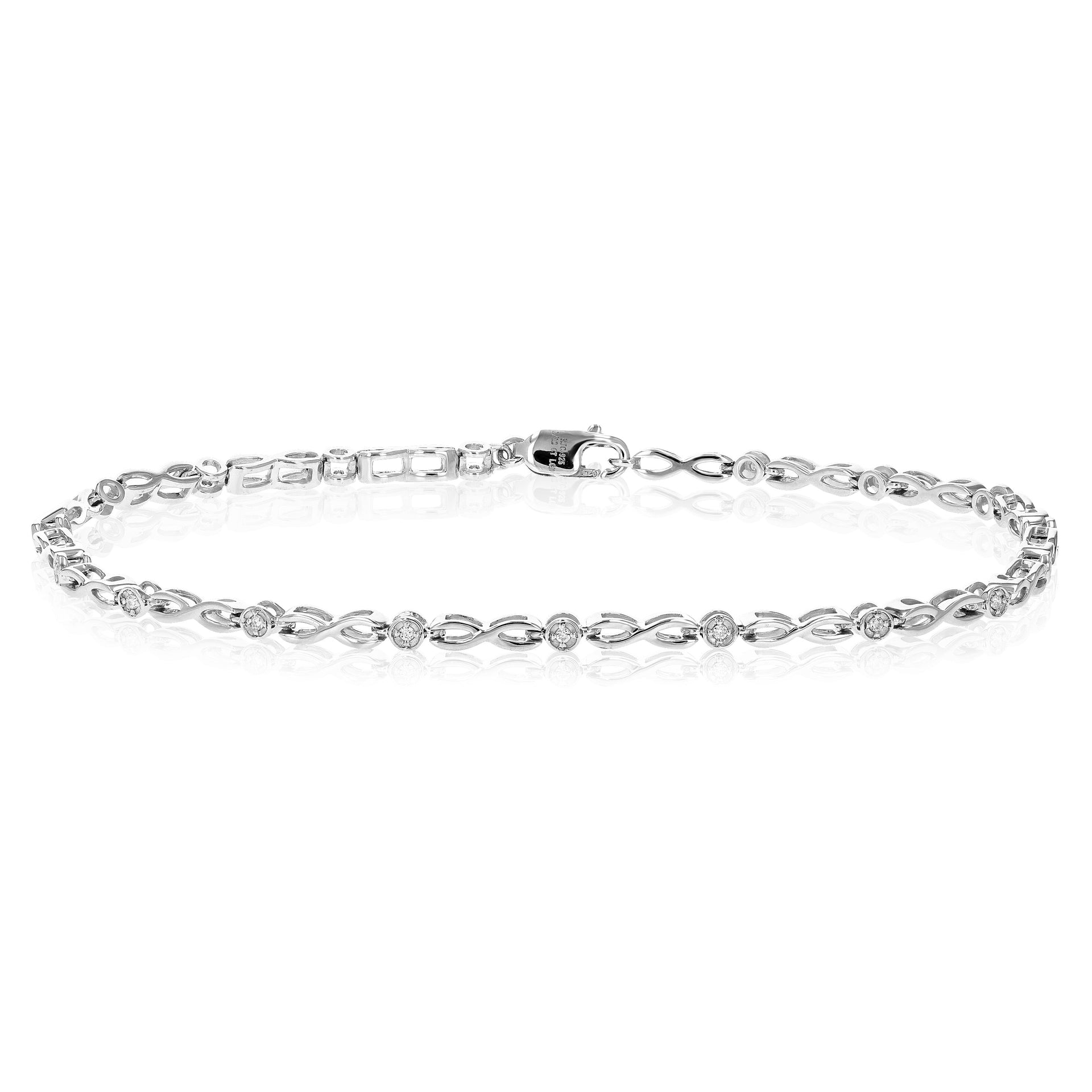1/12 cttw Diamond Bracelet for Women, Round Lab Grown Diamond Bracelet in .925 Sterling Silver, Prong Setting, 7.5 Inch