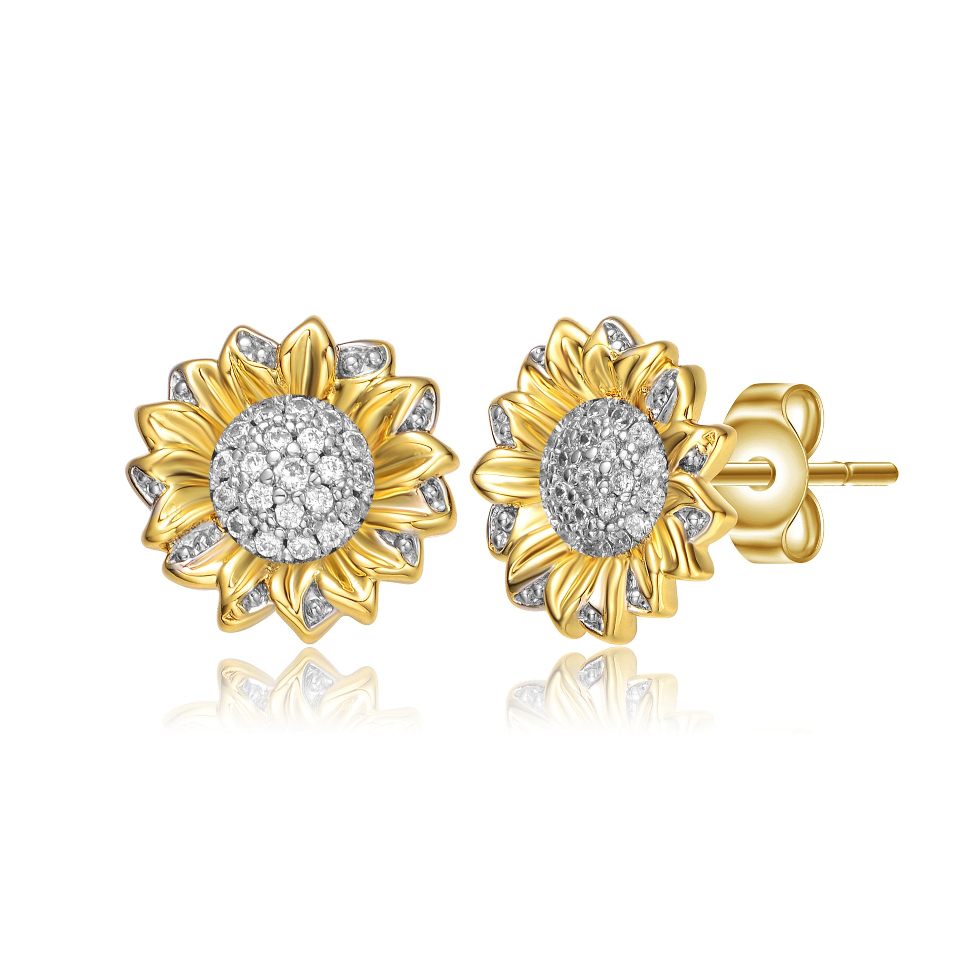 Rhodium And 14k Gold Plated Cubic Zirconia Stud Earrings