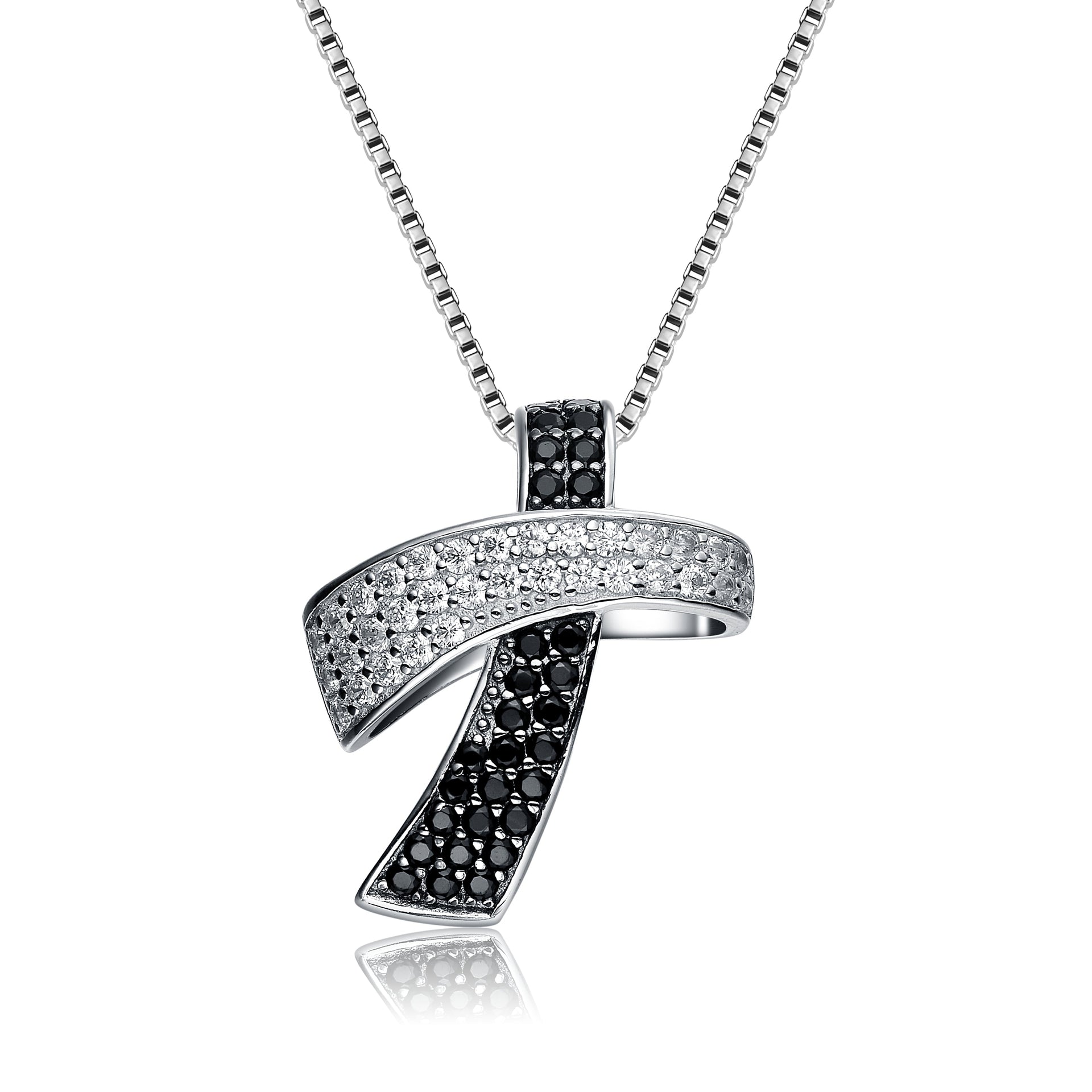 Sterling Silver Black Plated Black Cubic Zirconia Necklace
