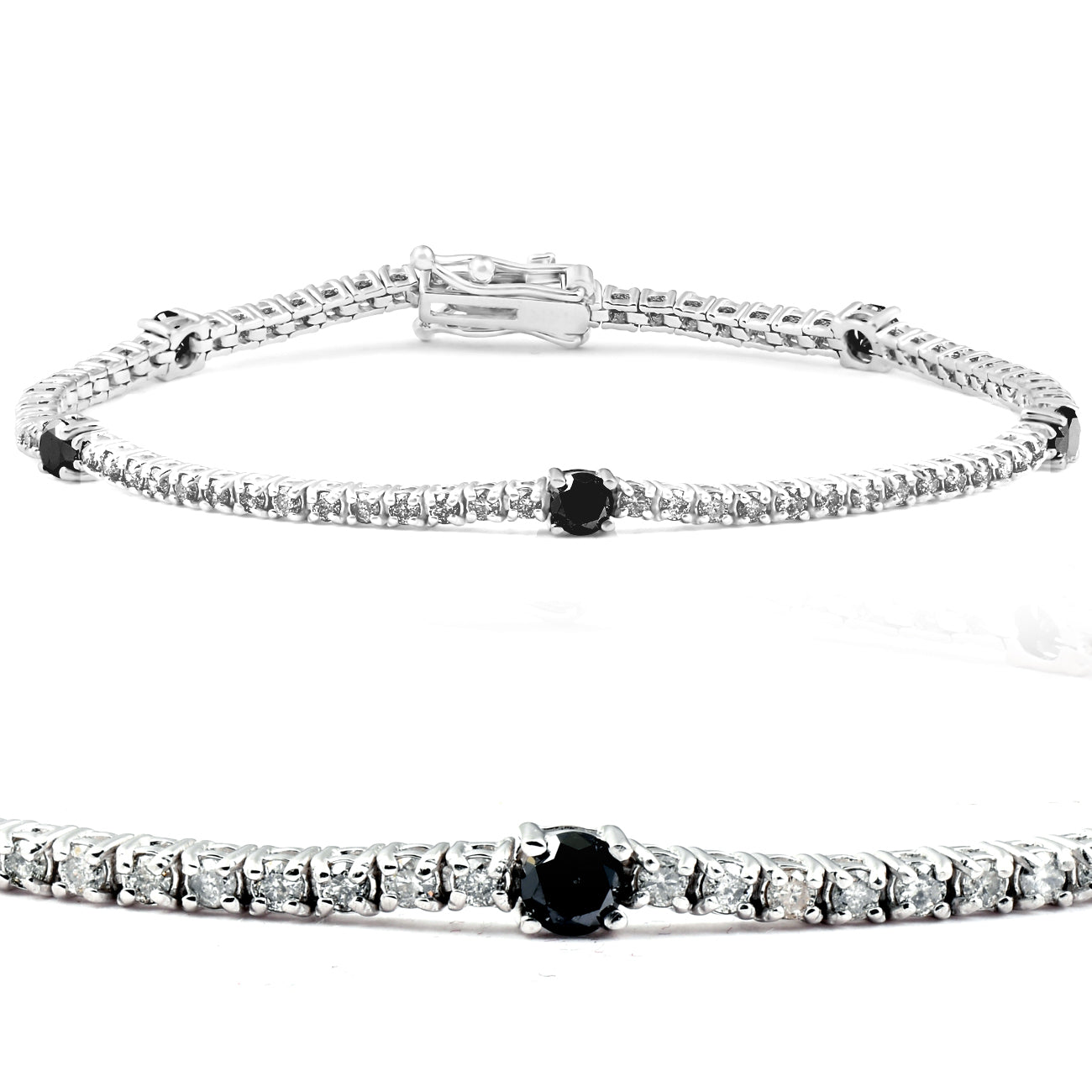 2 Ct Black & White Diamond Tennis Bracelet 14k White Gold 7'