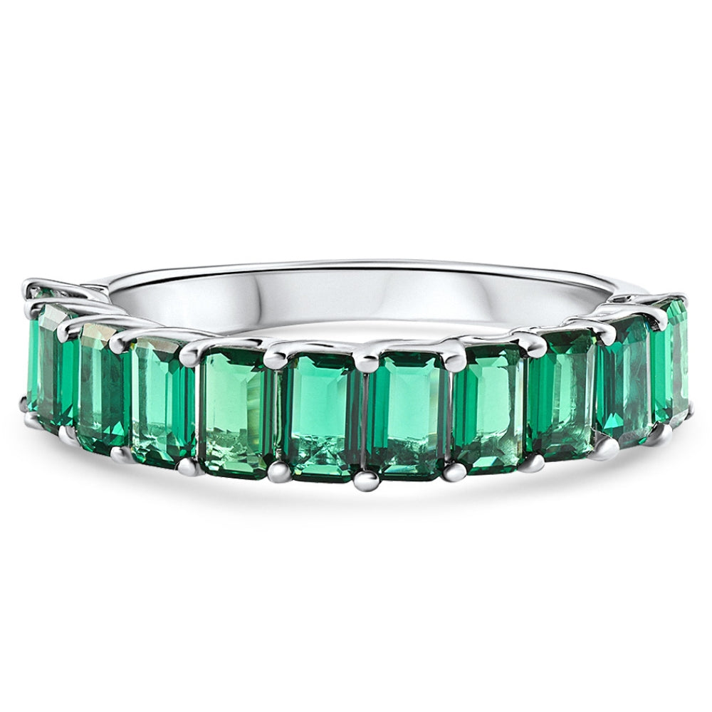 2.50Ct Emerald 11-Stone Wedding Anniversary Ring Stackable 14k White Gold Band