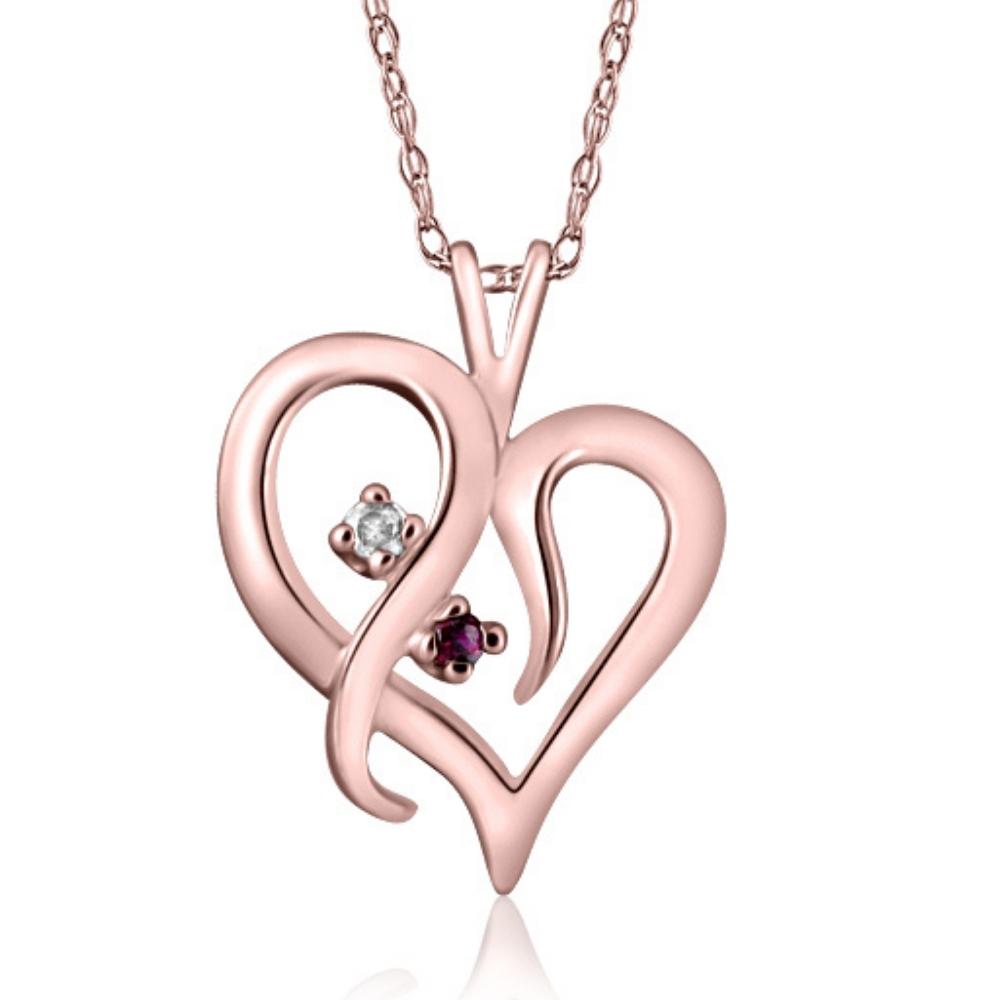 Ruby & Diamond Necklace Heart Shaped Pendant in 14k White, Yellow, or Rose Gold