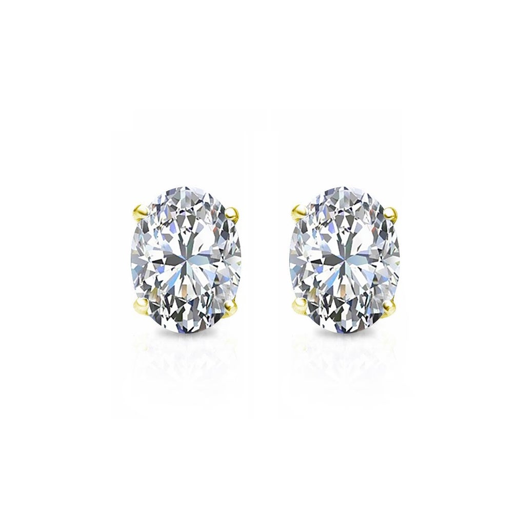 Yellow Sterling Silver Oval Cut 1.50cttw Cubic Zirconia Earring Studs