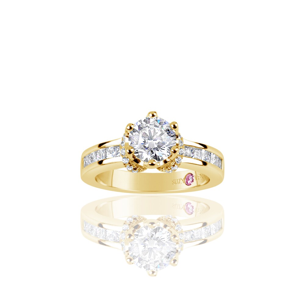 Suzy Levian Golden Sterling Silver Cubic Zirconia Round Cut Engagement Ring